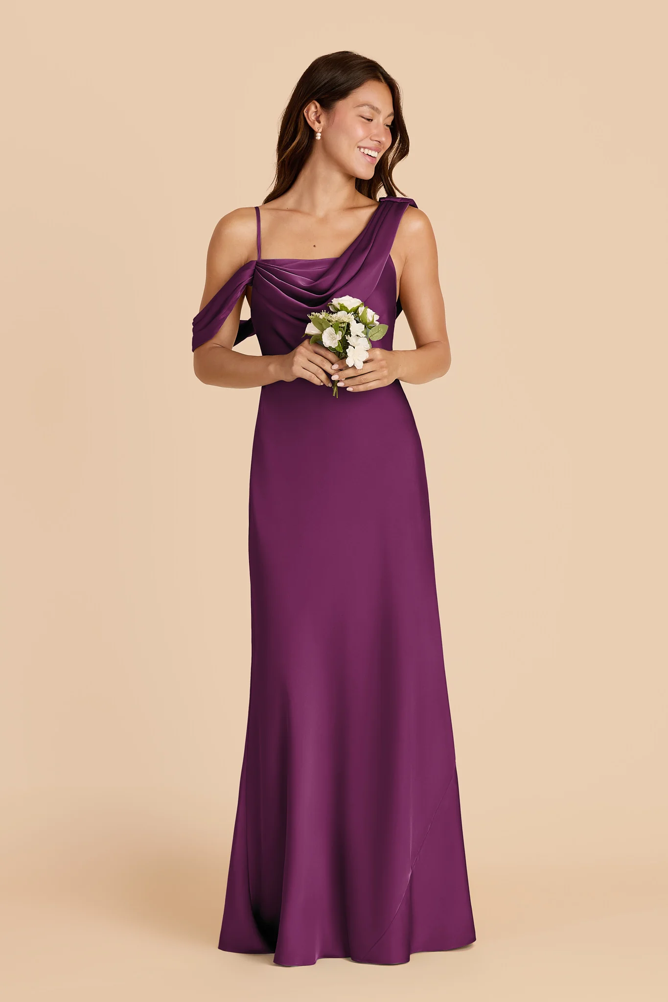 Freya Matte Satin Dress - Fig - Image 3