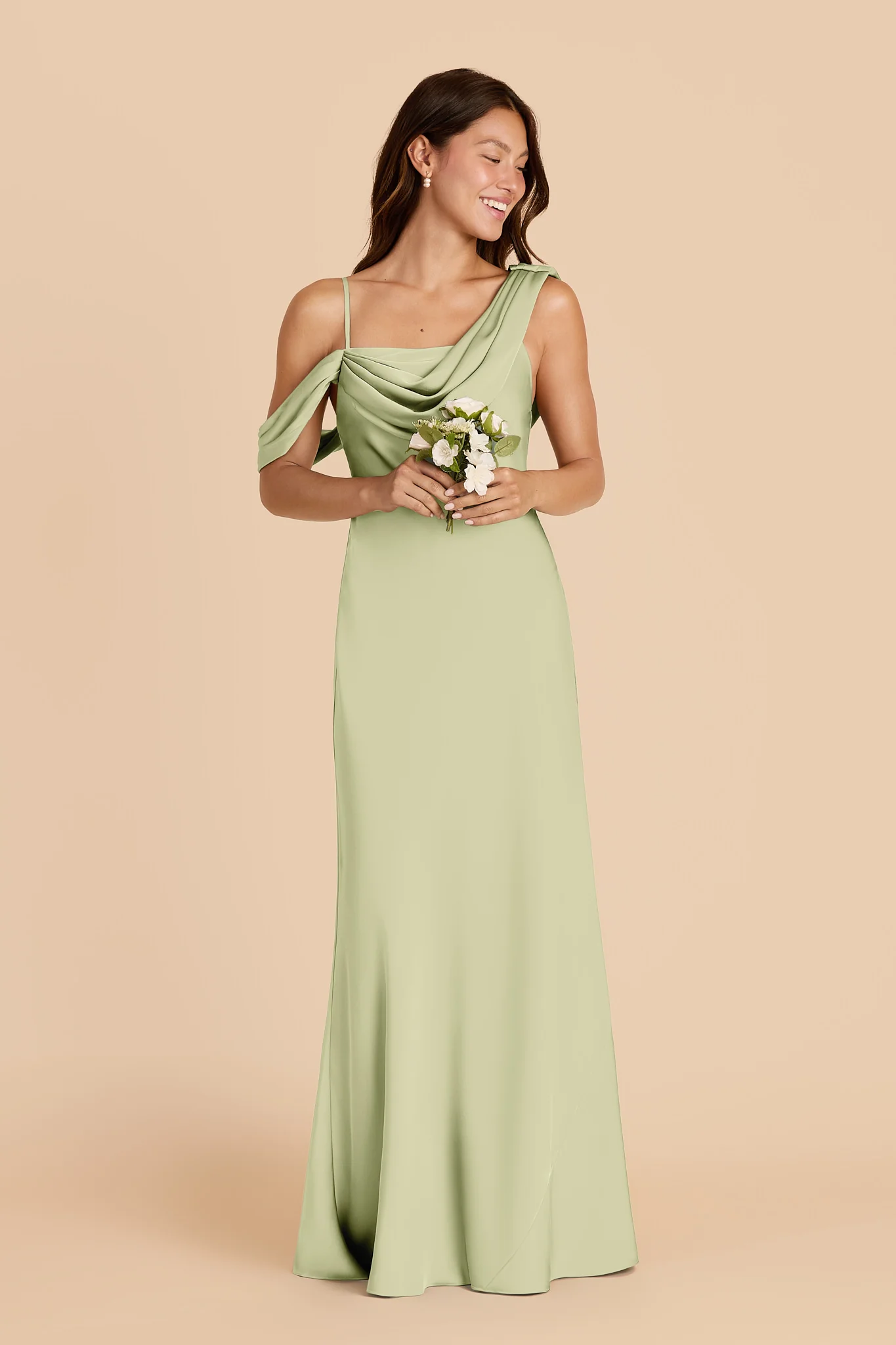 Freya Matte Satin Dress - Pale Pistachio - Image 3