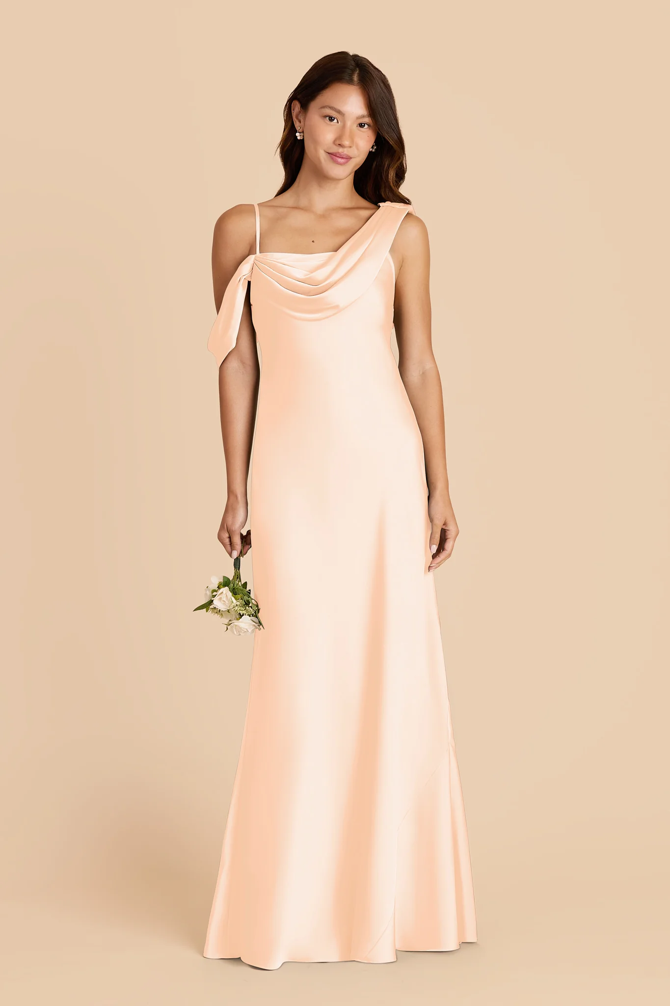 Freya Matte Satin Dress - Peach Cream