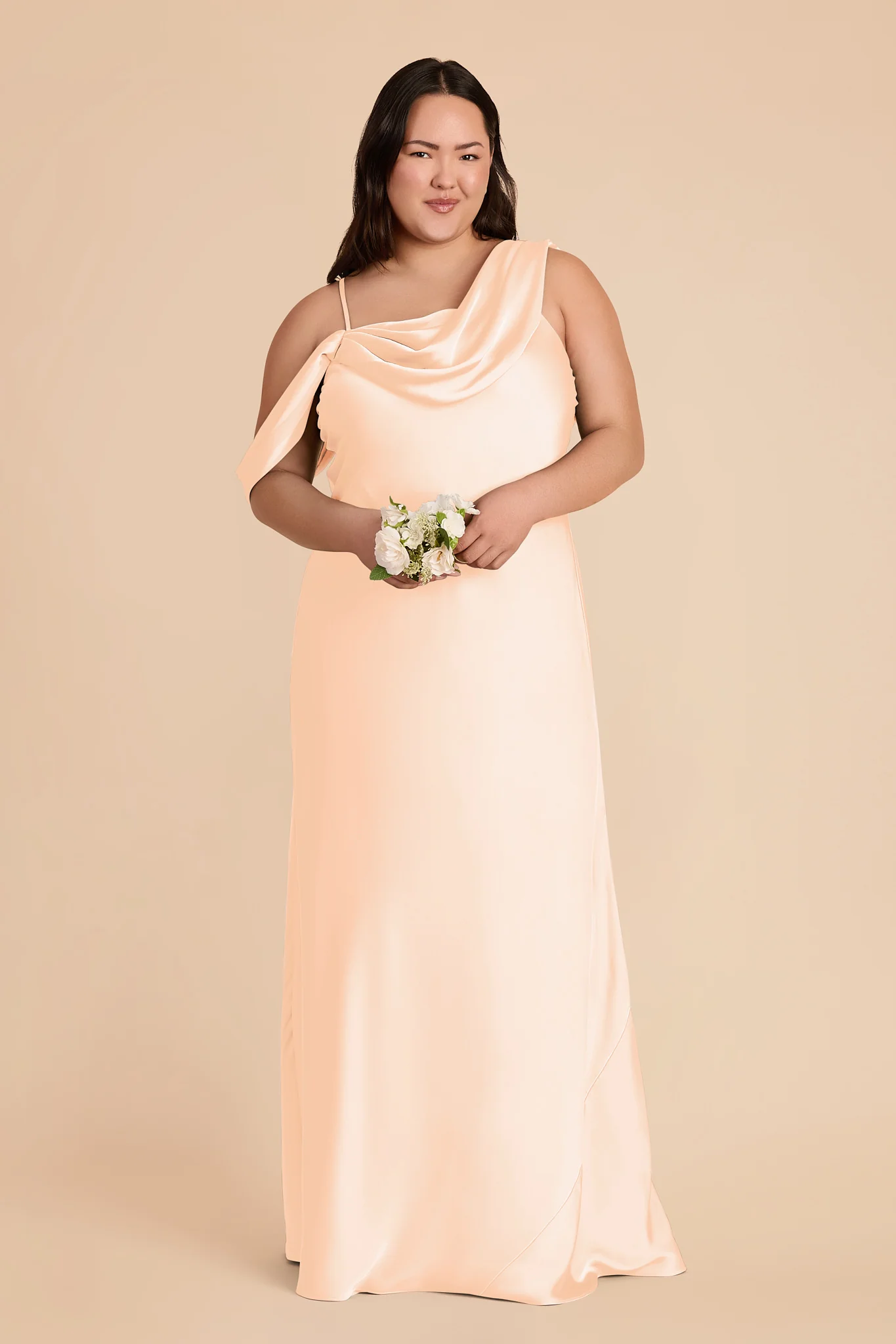 Freya Matte Satin Dress - Peach Cream - Image 2