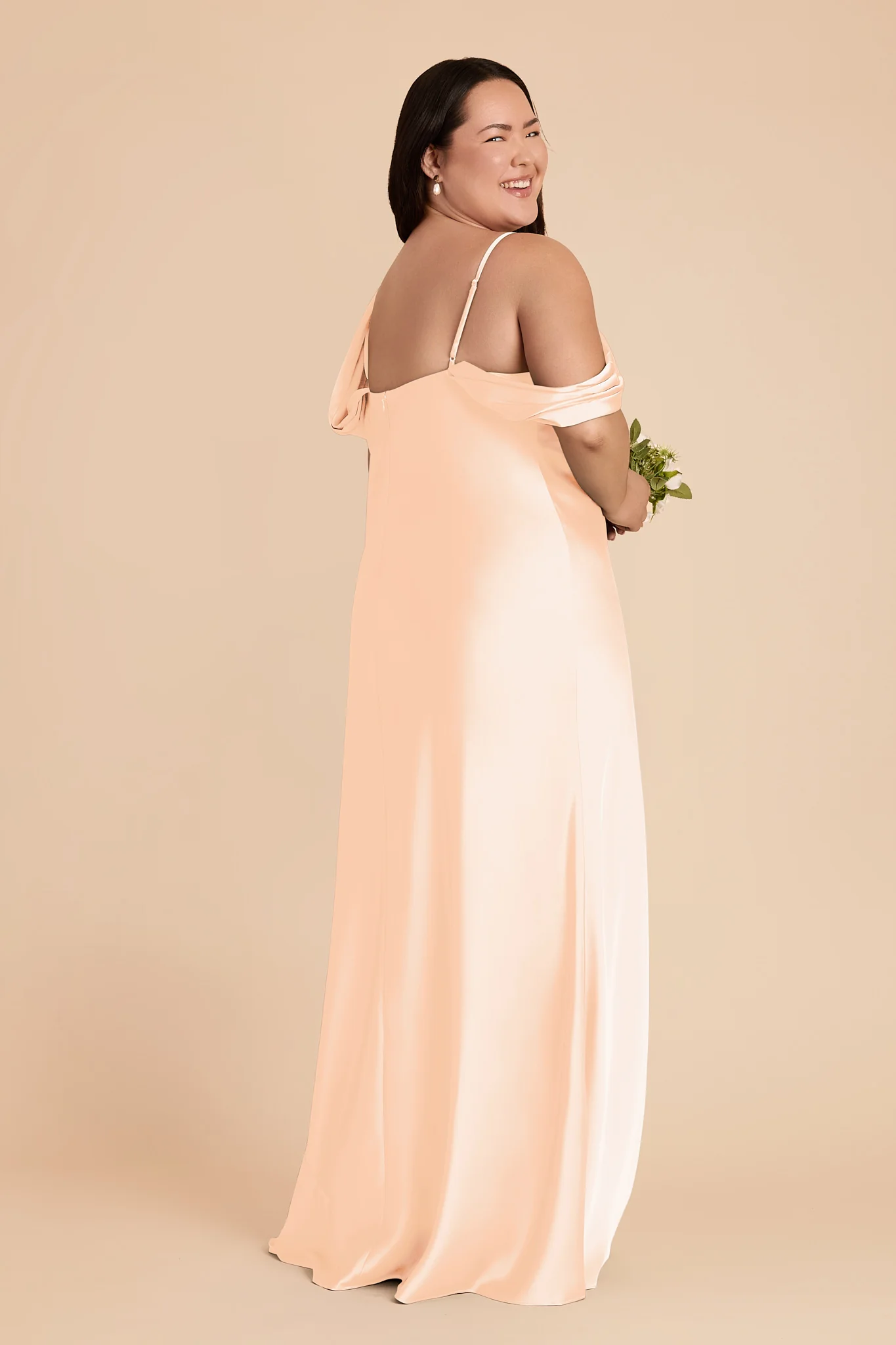 Freya Matte Satin Dress - Peach Cream - Image 6
