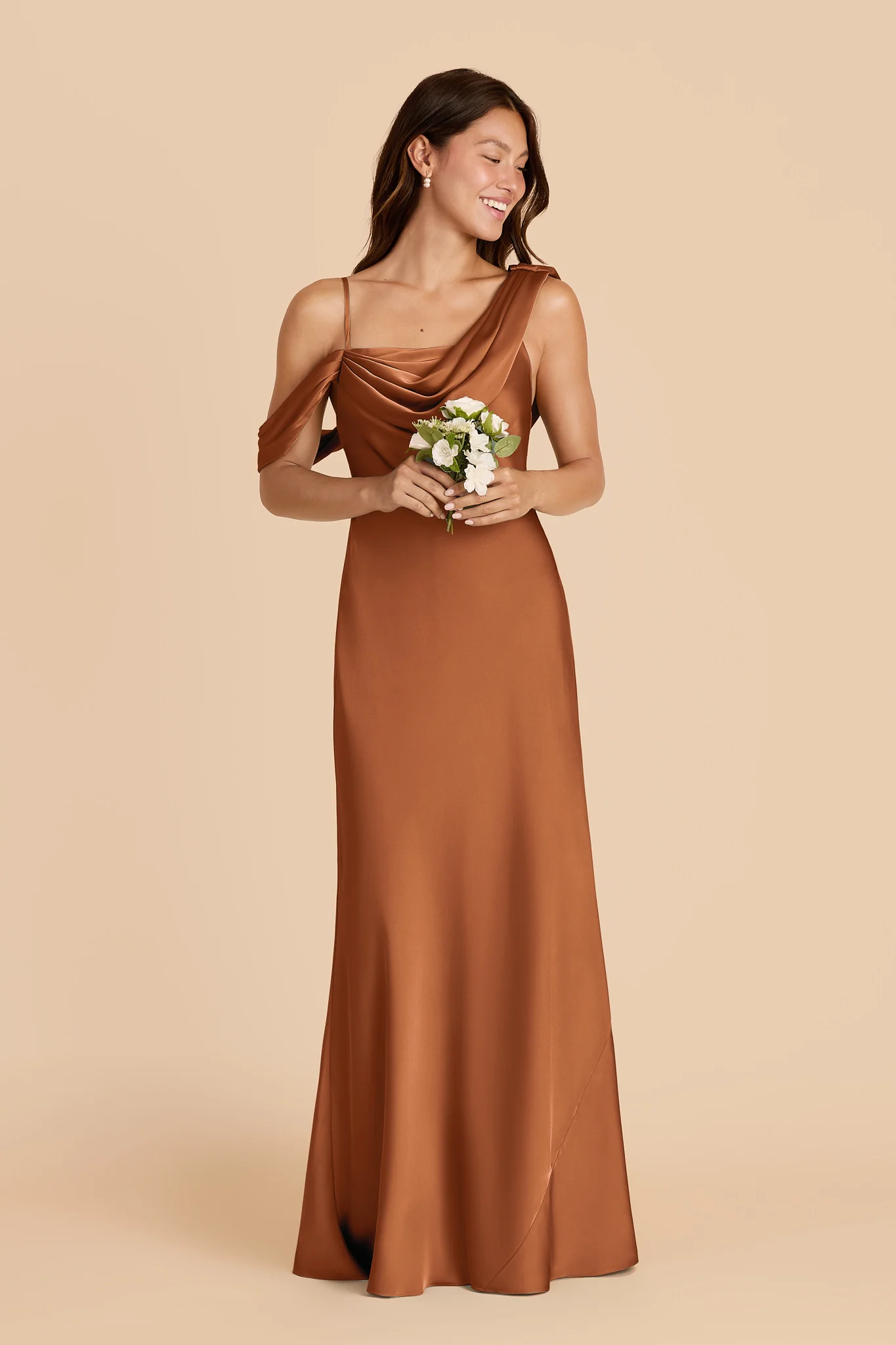 Freya Matte Satin Dress - Rust - Image 3
