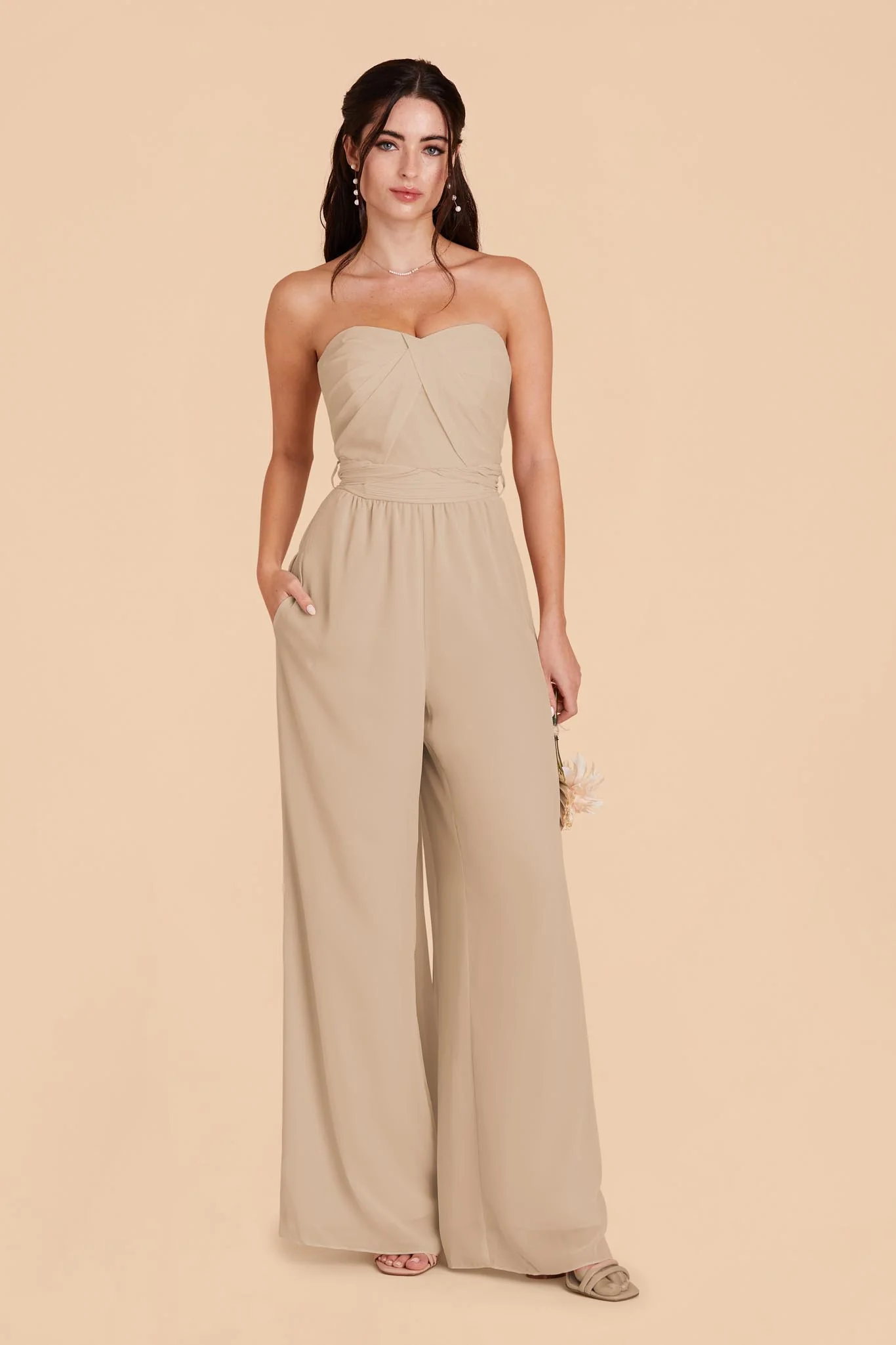 Gigi Chiffon Jumpsuit - Almond - Image 3