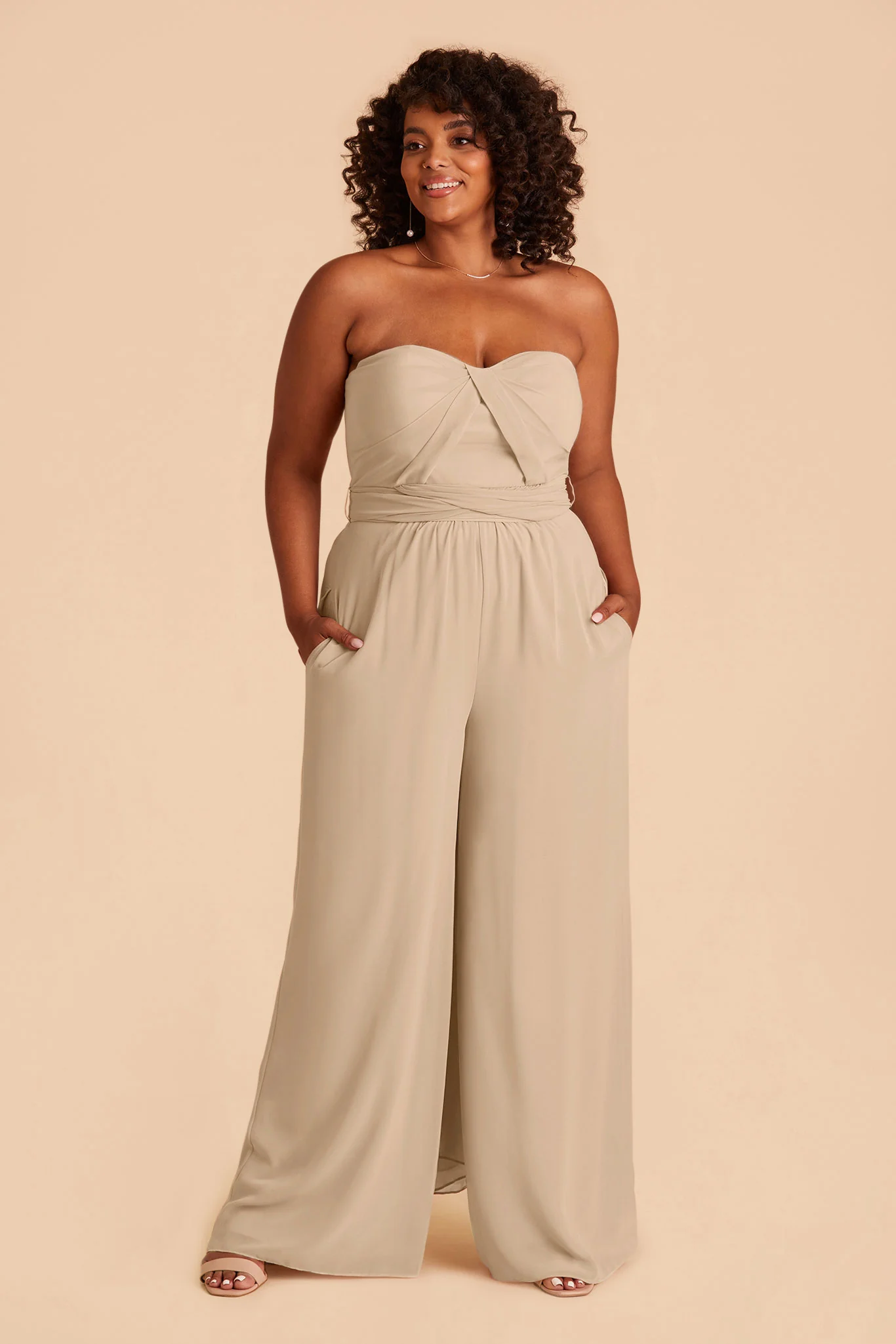 Gigi Chiffon Jumpsuit - Almond - Image 9