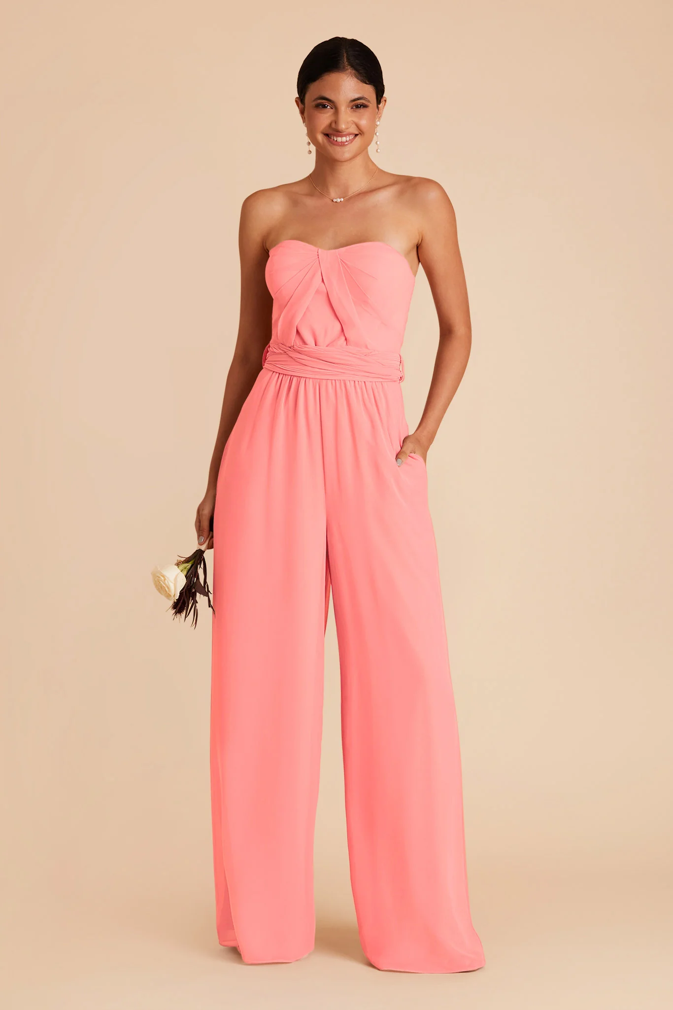 Gigi Chiffon Jumpsuit - Coral Pink - Image 4