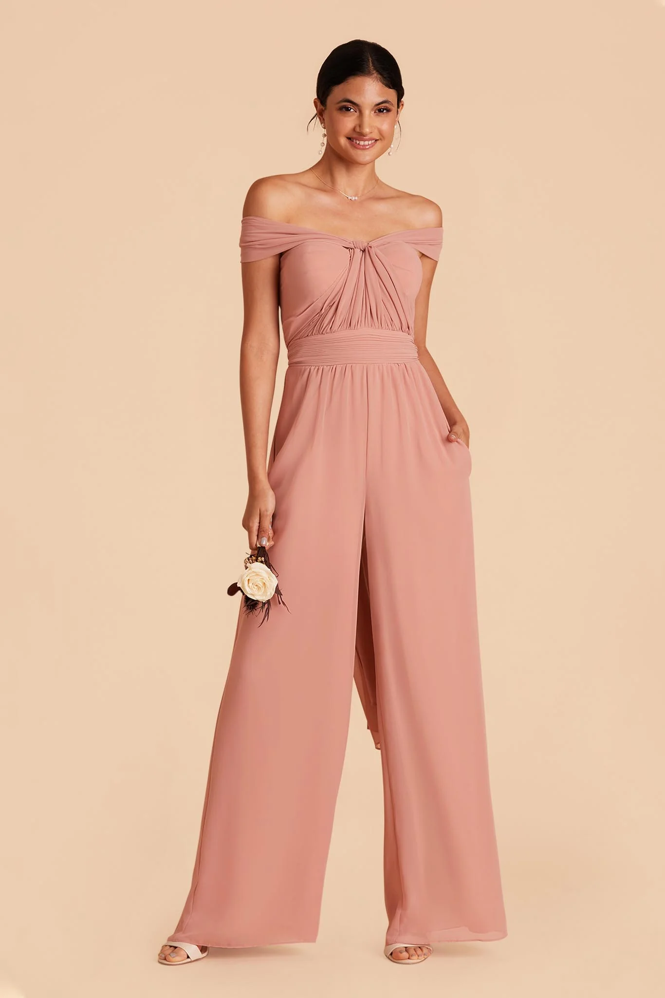 Gigi Chiffon Jumpsuit - Dusty Rose - Image 3
