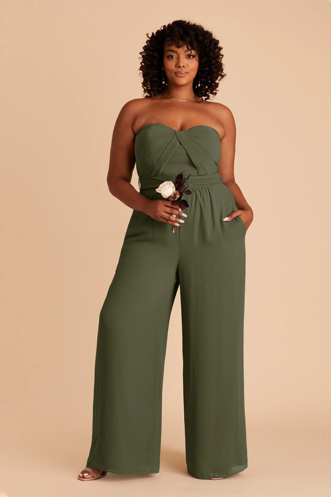 Gigi Chiffon Jumpsuit - Olive - Image 2