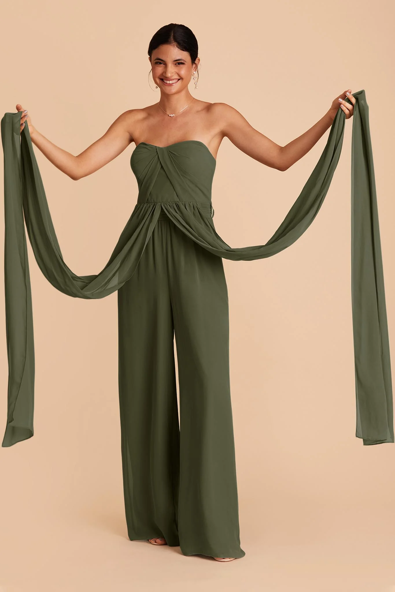 Gigi Chiffon Jumpsuit - Olive - Image 6