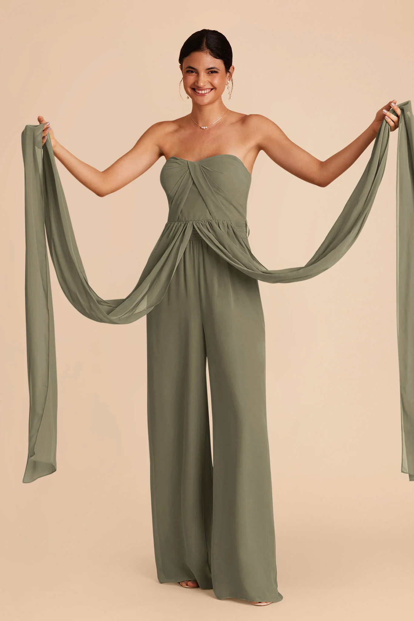 Gigi Chiffon Jumpsuit - Thyme - Image 3