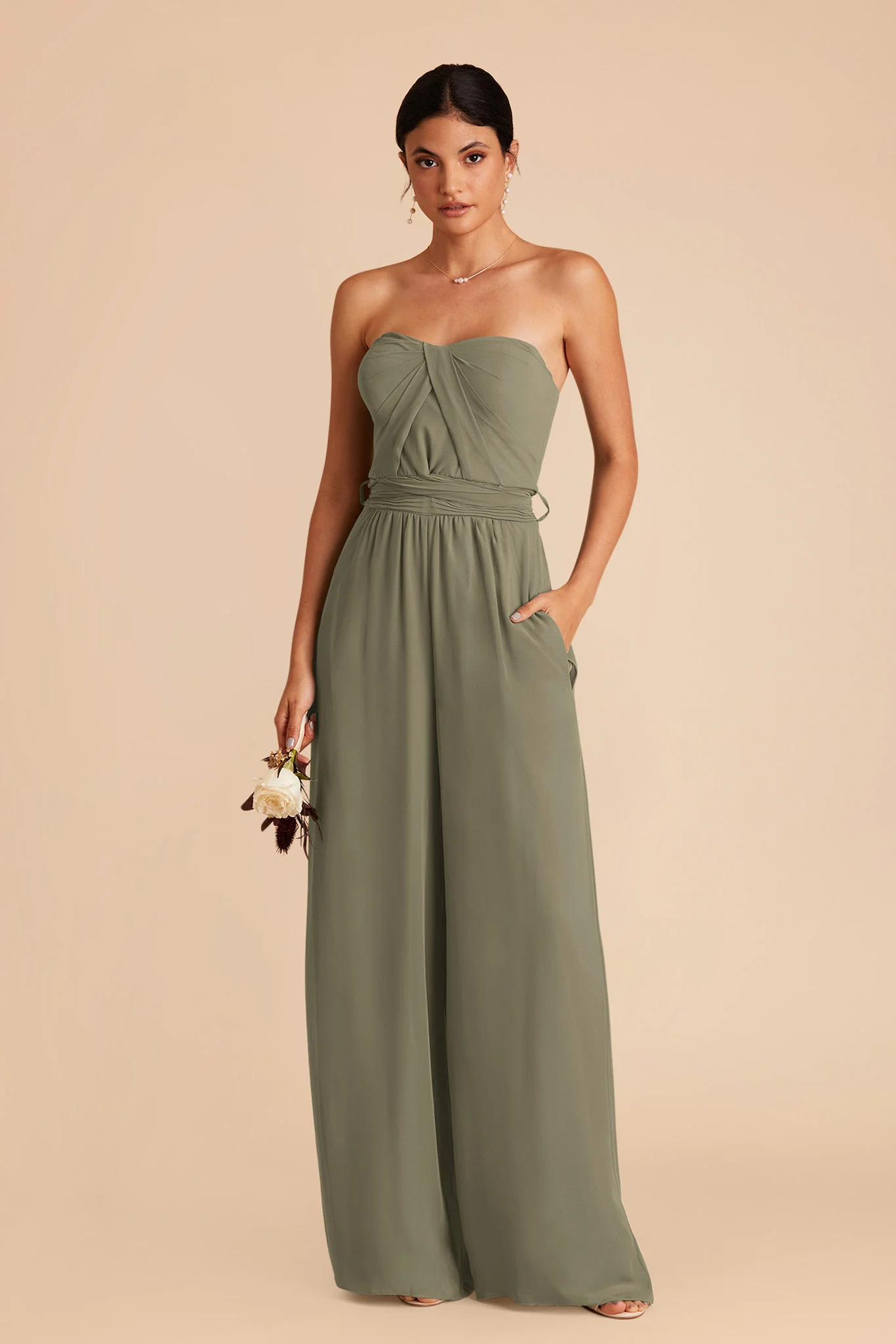 Gigi Chiffon Jumpsuit - Thyme - Image 4