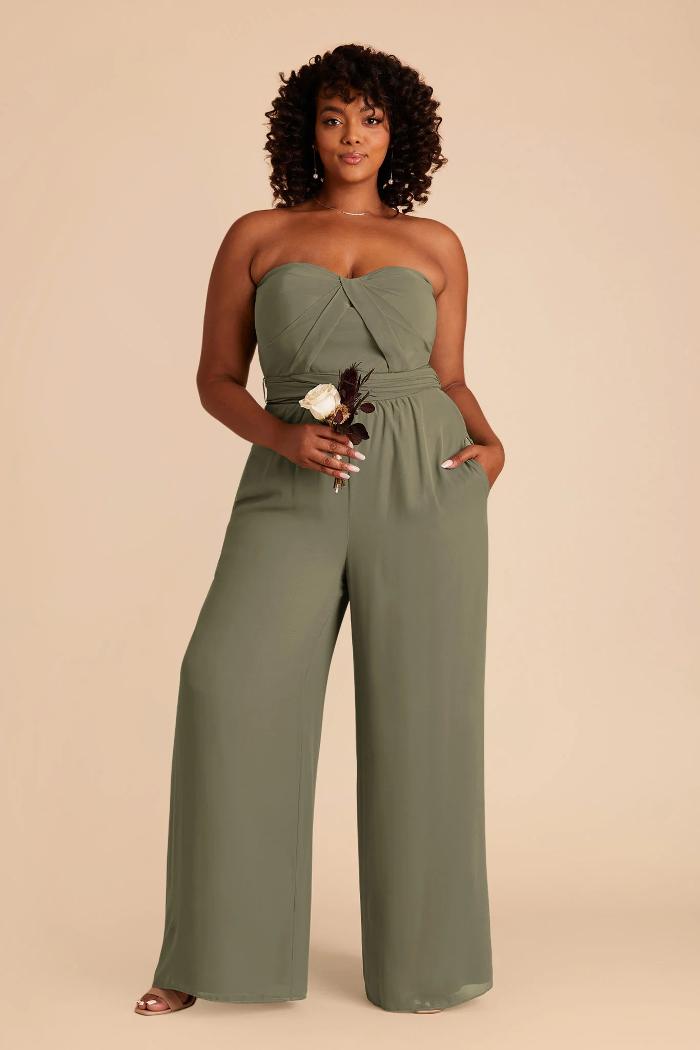Gigi Chiffon Jumpsuit - Thyme - Image 6