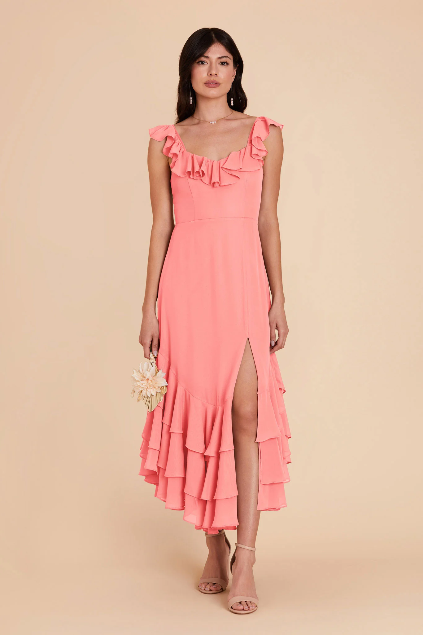 Ginny Chiffon Dress - Coral Pink
