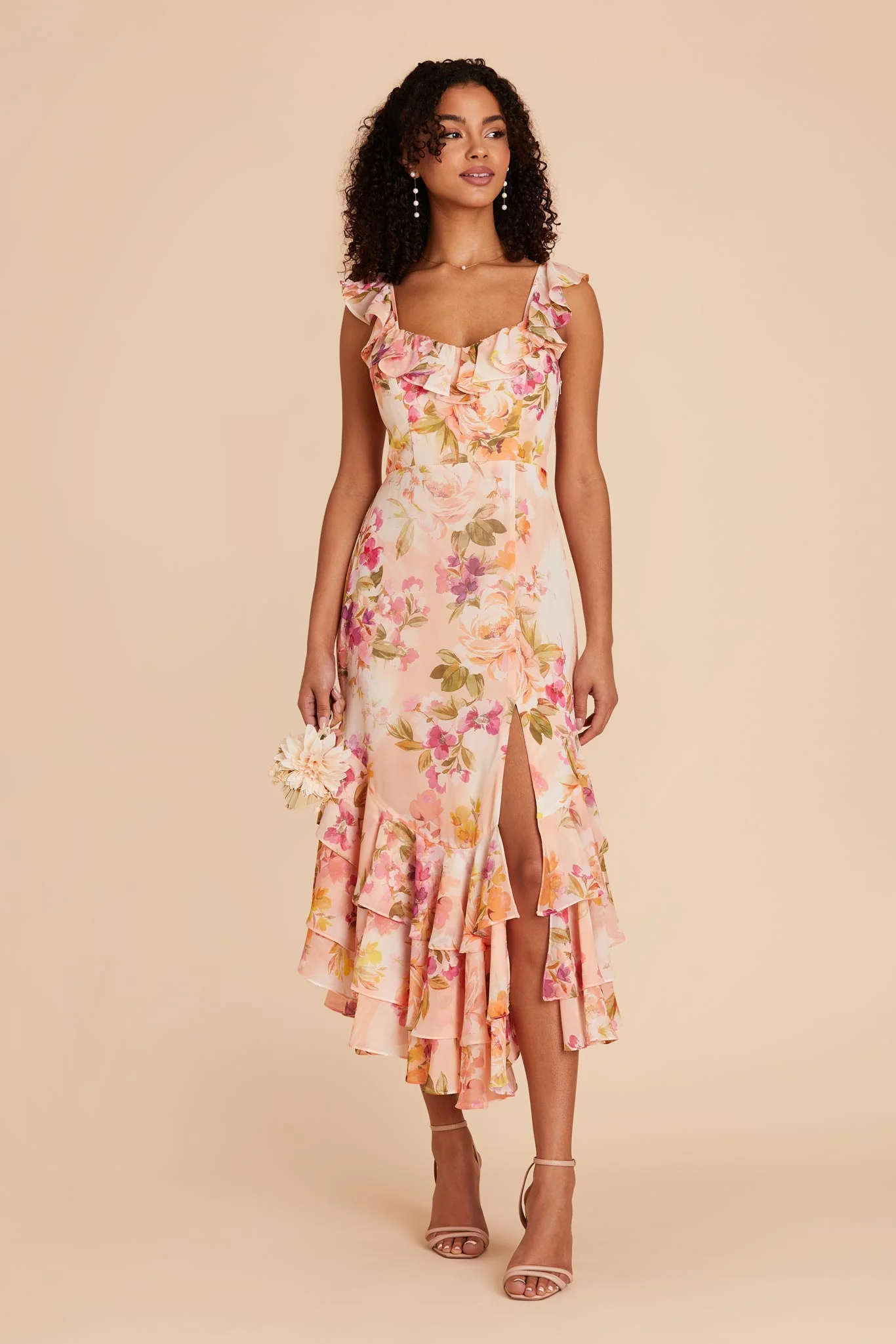 Ginny Chiffon Dress - Coral Sunset Peonies - Image 3