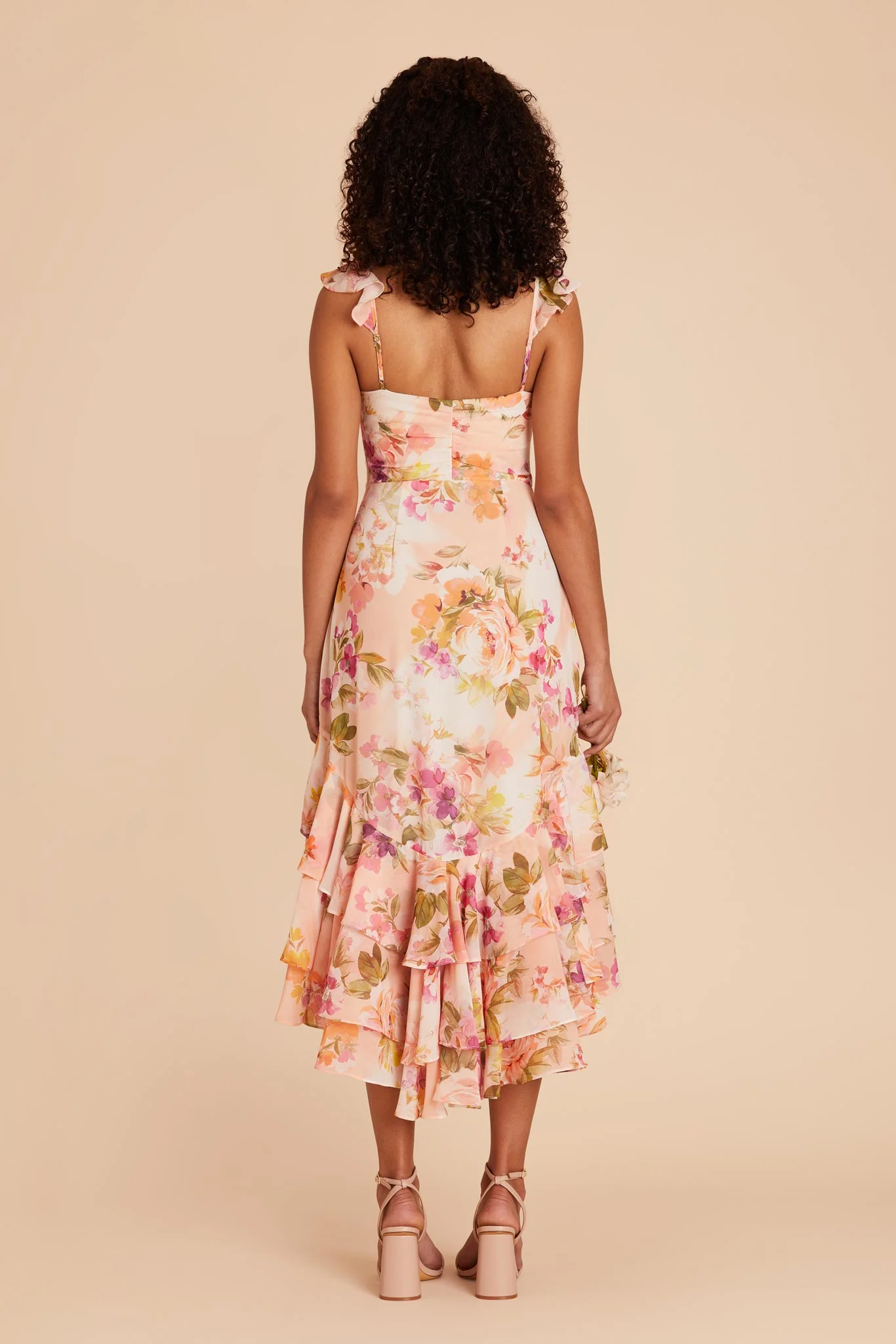 Ginny Chiffon Dress - Coral Sunset Peonies - Image 4