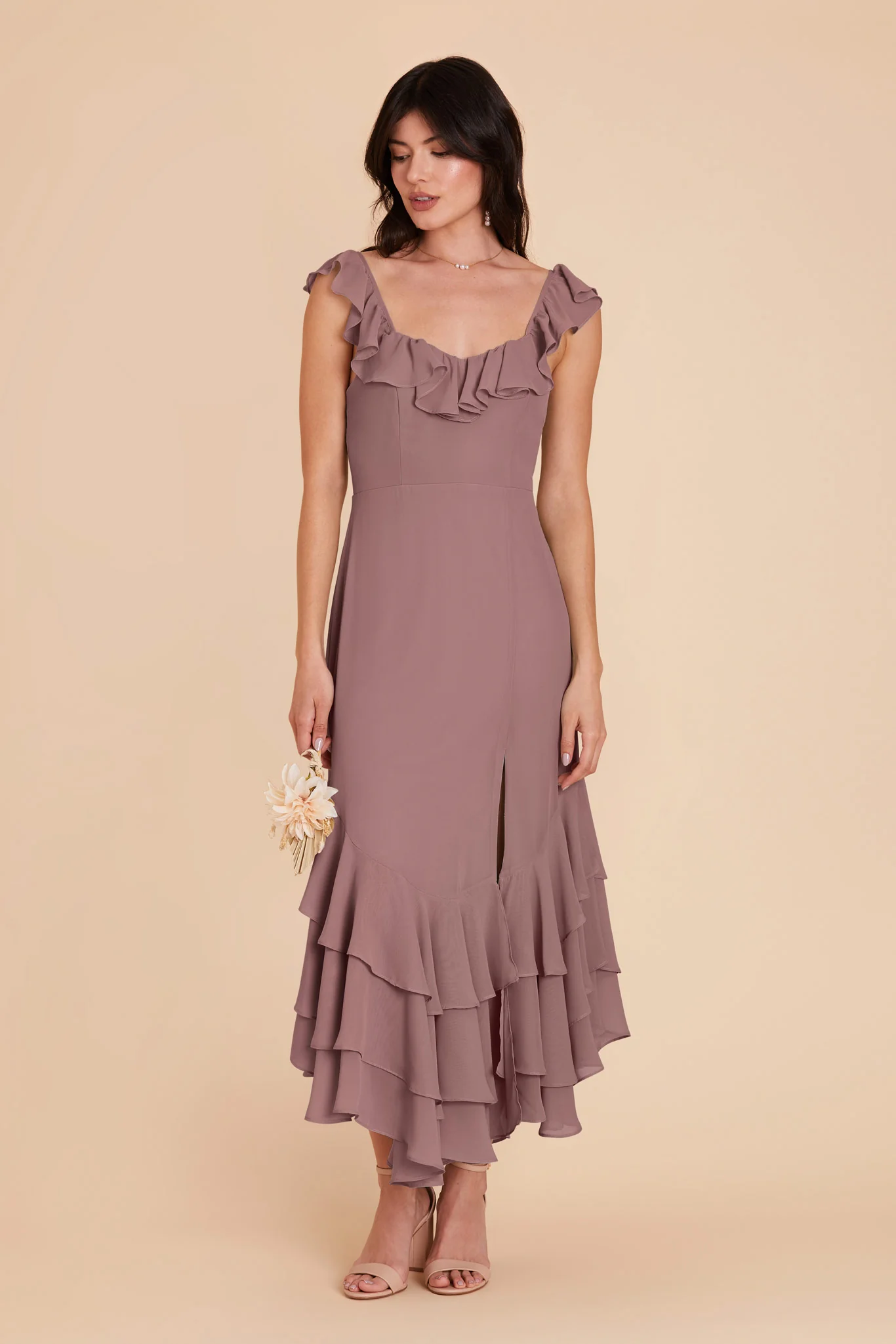 Ginny Chiffon Dress - Dark Mauve - Image 3