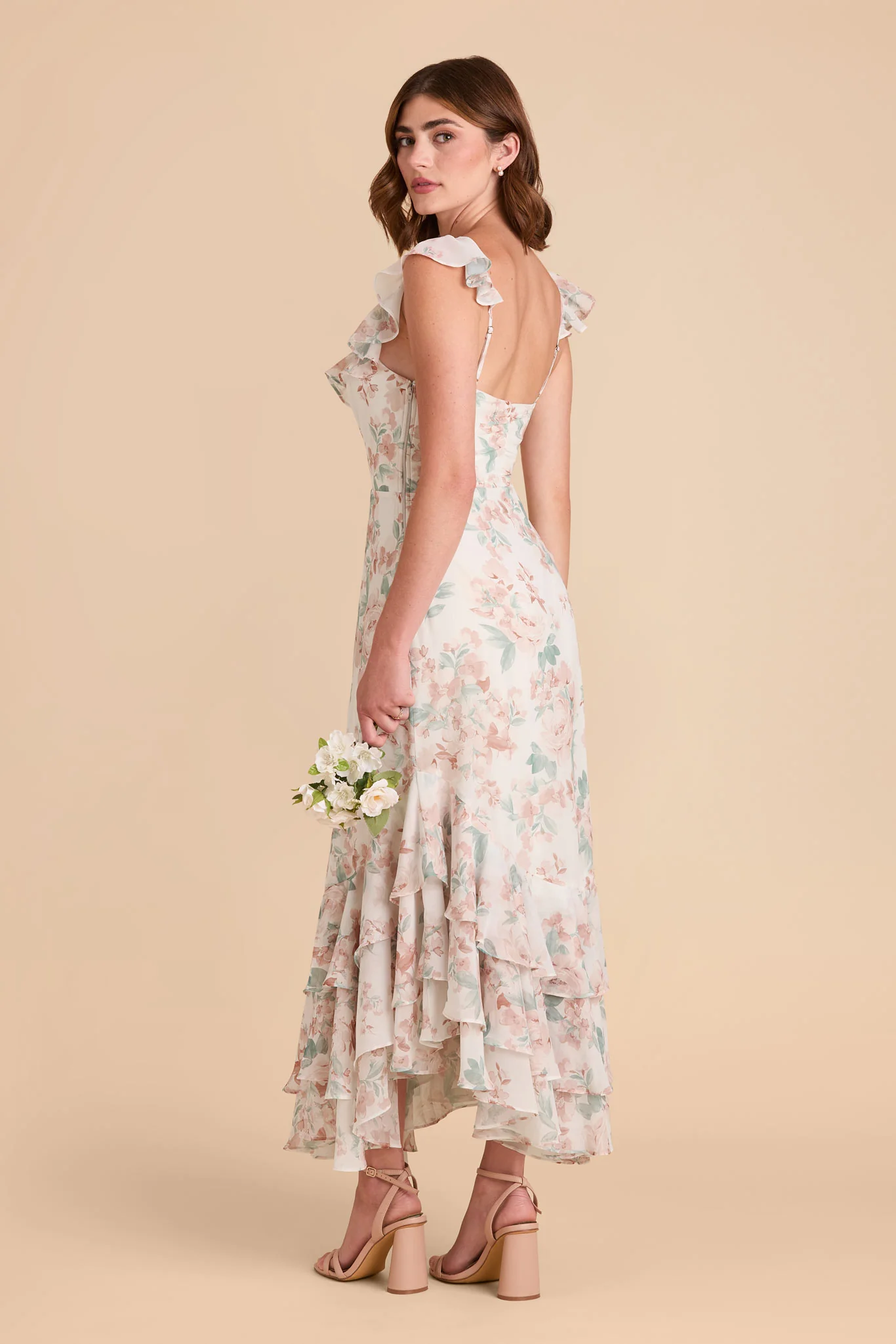 Ginny Chiffon Dress - Dusty Apricot Peonies - Image 2