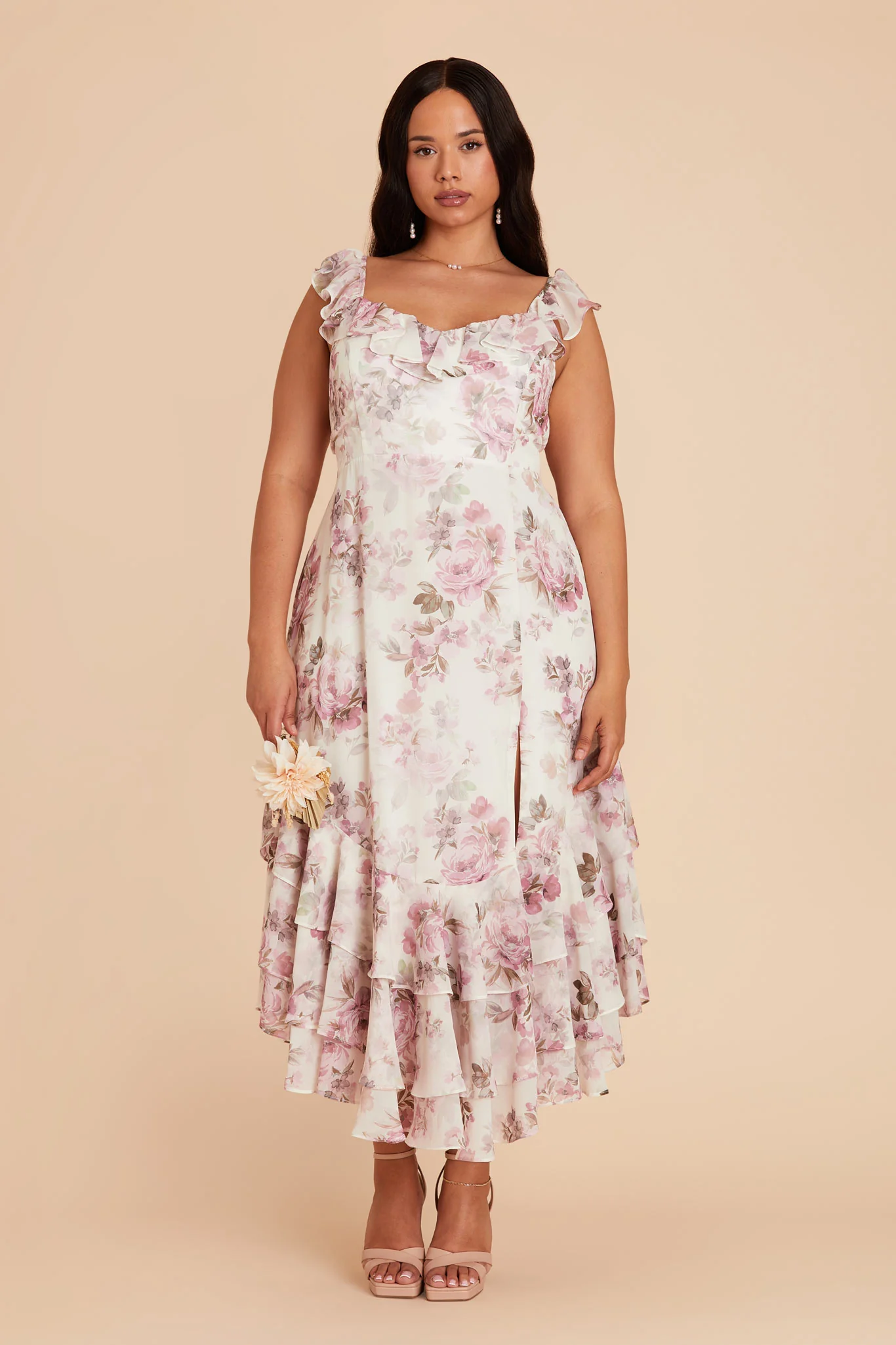 Ginny Chiffon Dress - Dusty Pink Peonies - Image 2
