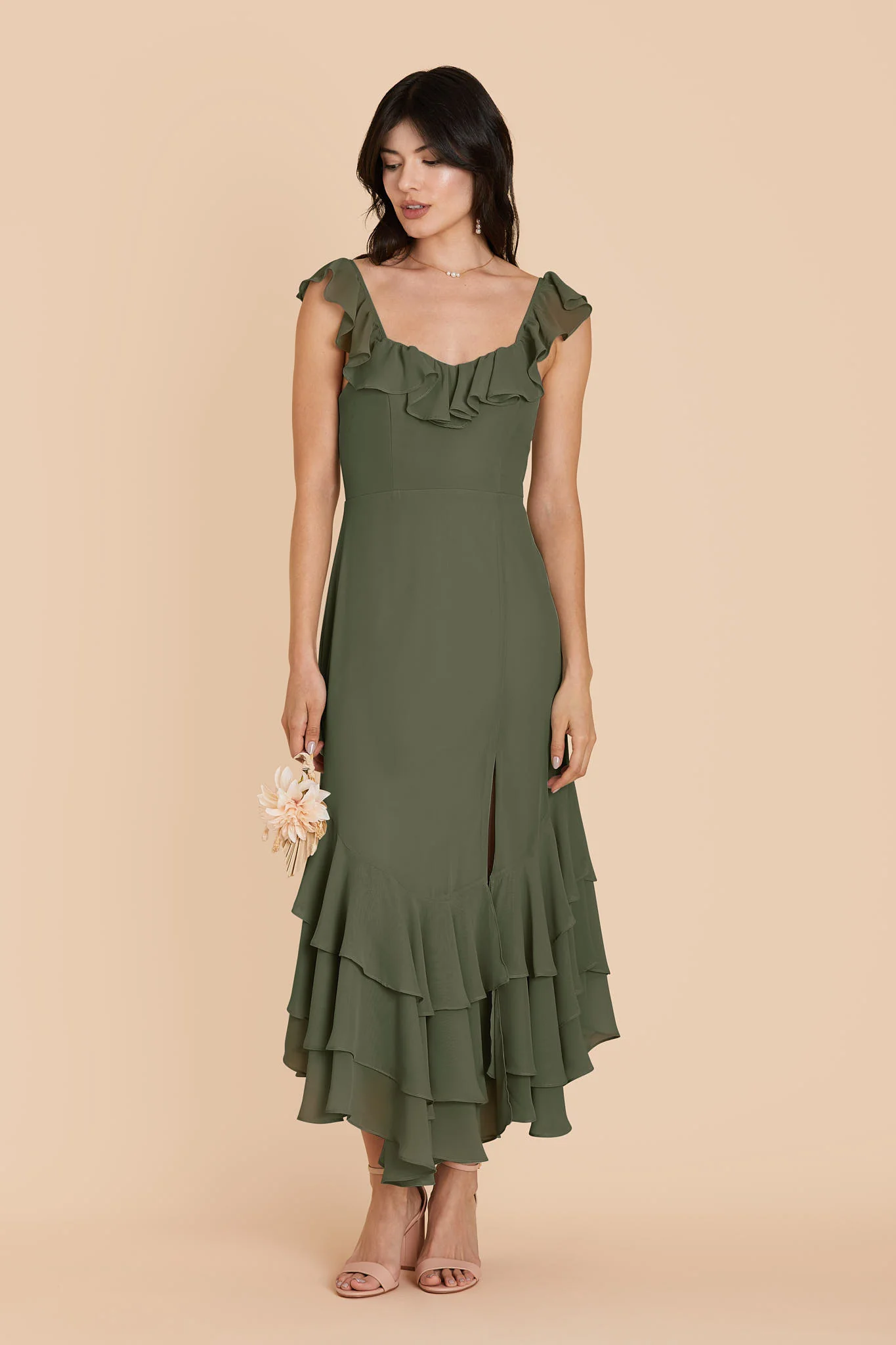 Ginny Chiffon Dress - Olive - Image 3