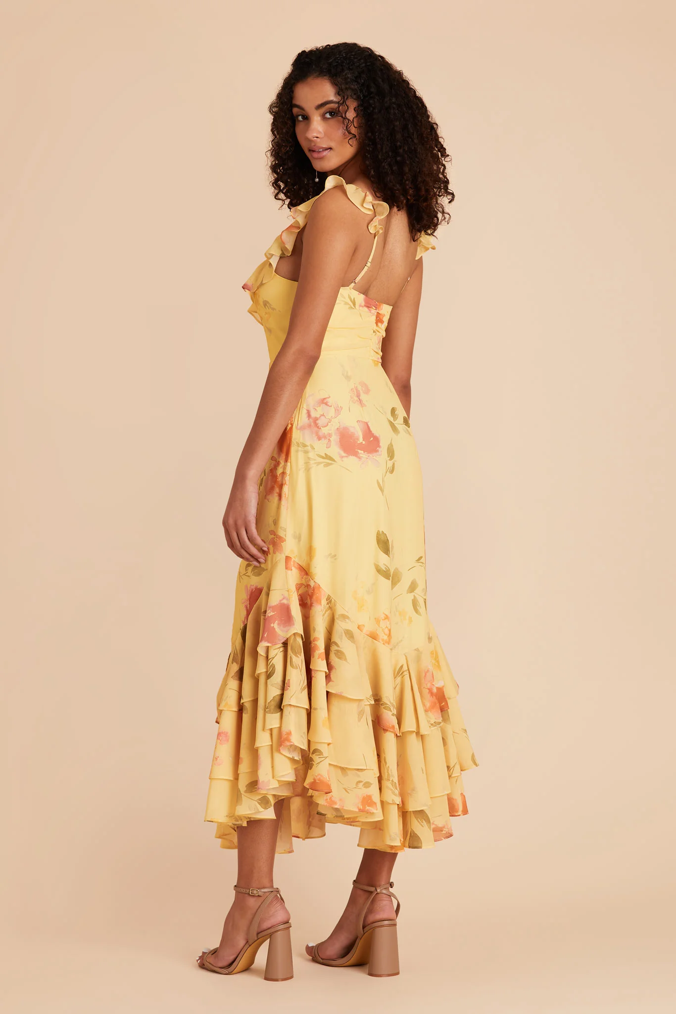 Ginny Chiffon Dress - Pale Yellow Rococo Floral - Image 3