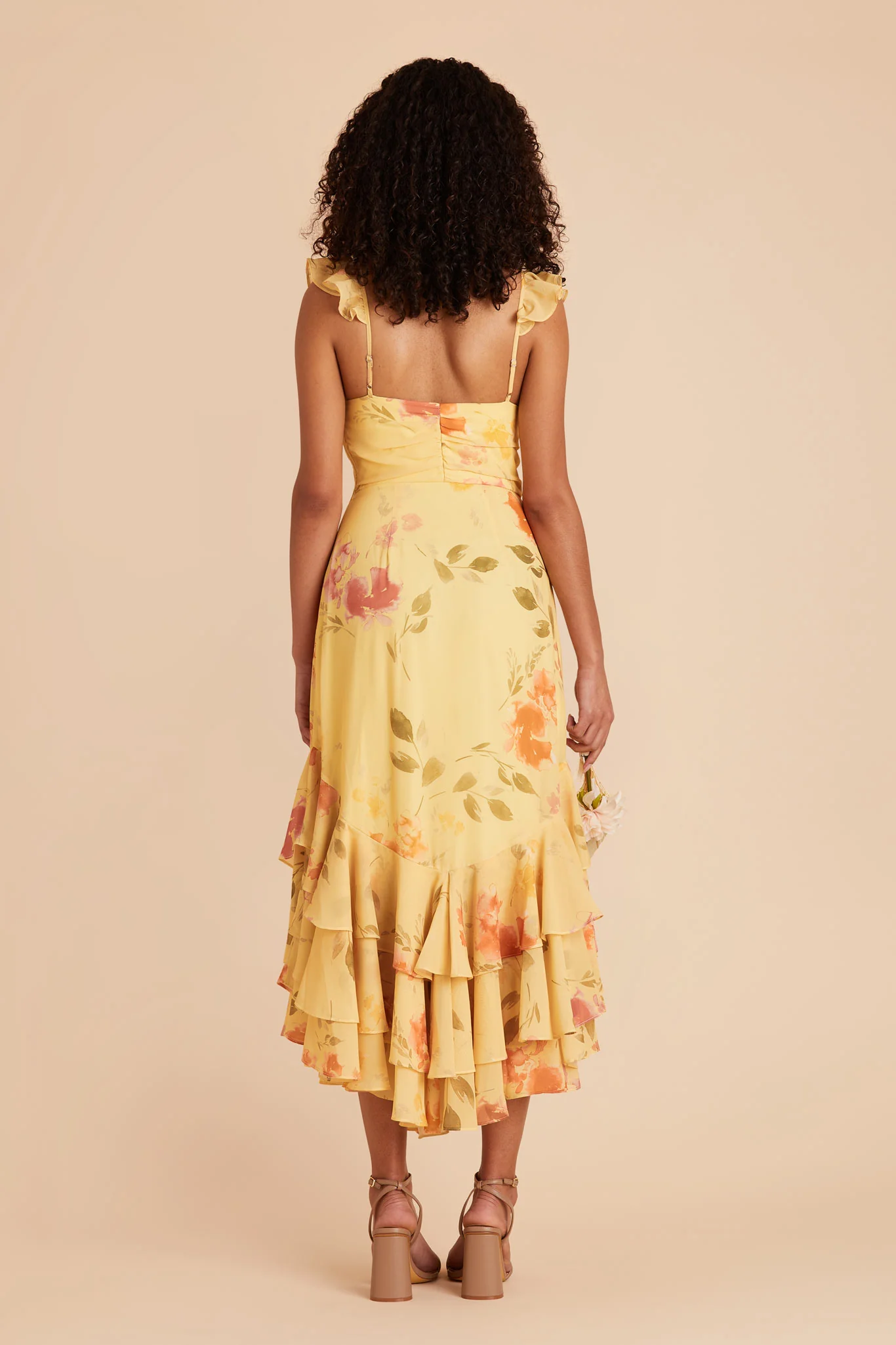 Ginny Chiffon Dress - Pale Yellow Rococo Floral - Image 4