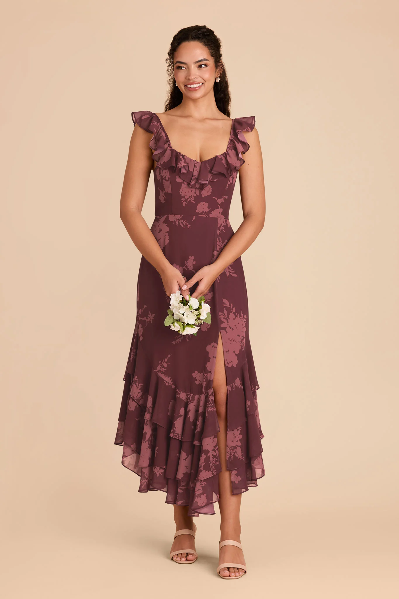 Ginny Chiffon Dress - Sangria Whimsical Blooms - Image 2
