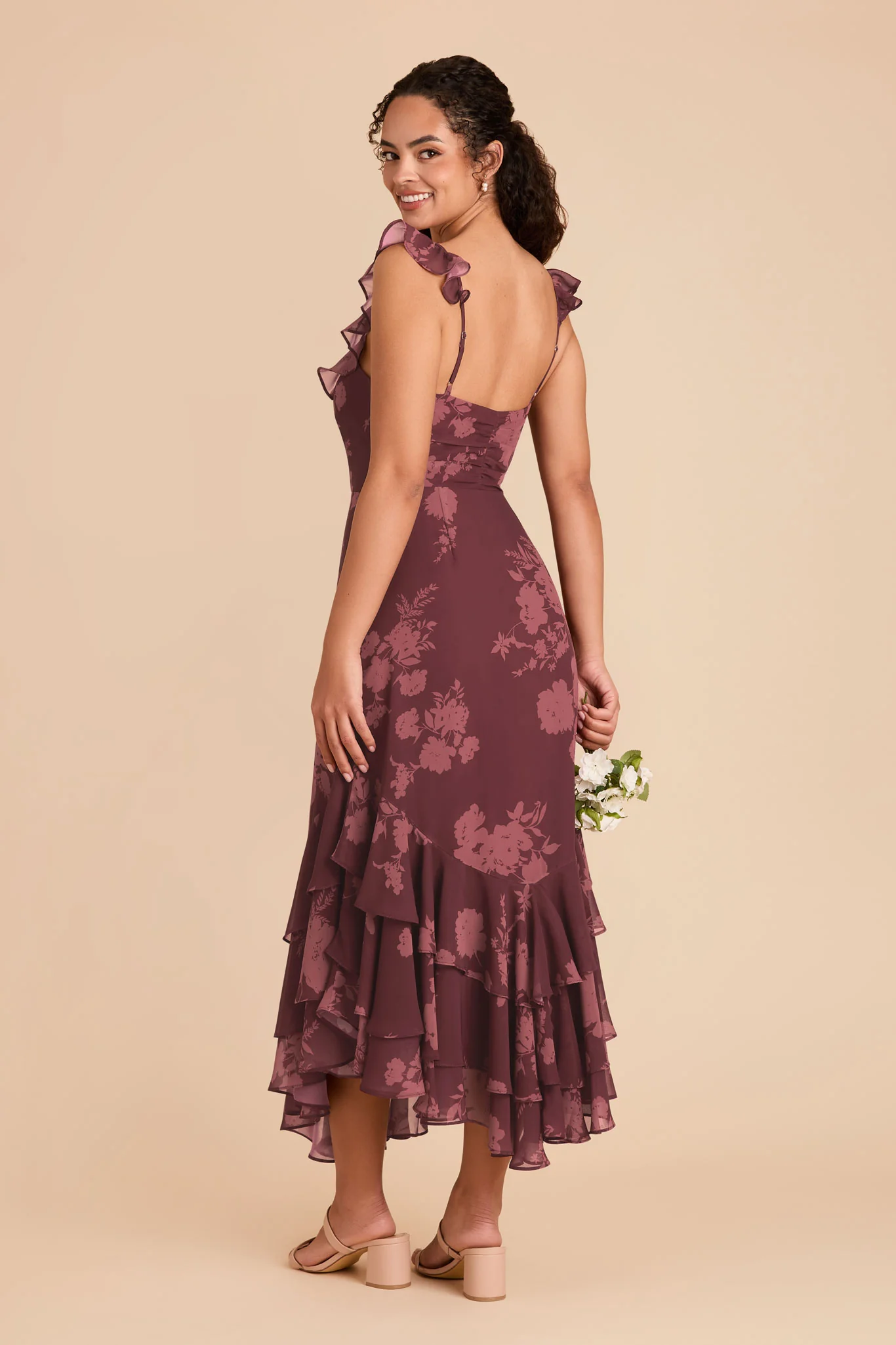 Ginny Chiffon Dress - Sangria Whimsical Blooms - Image 3