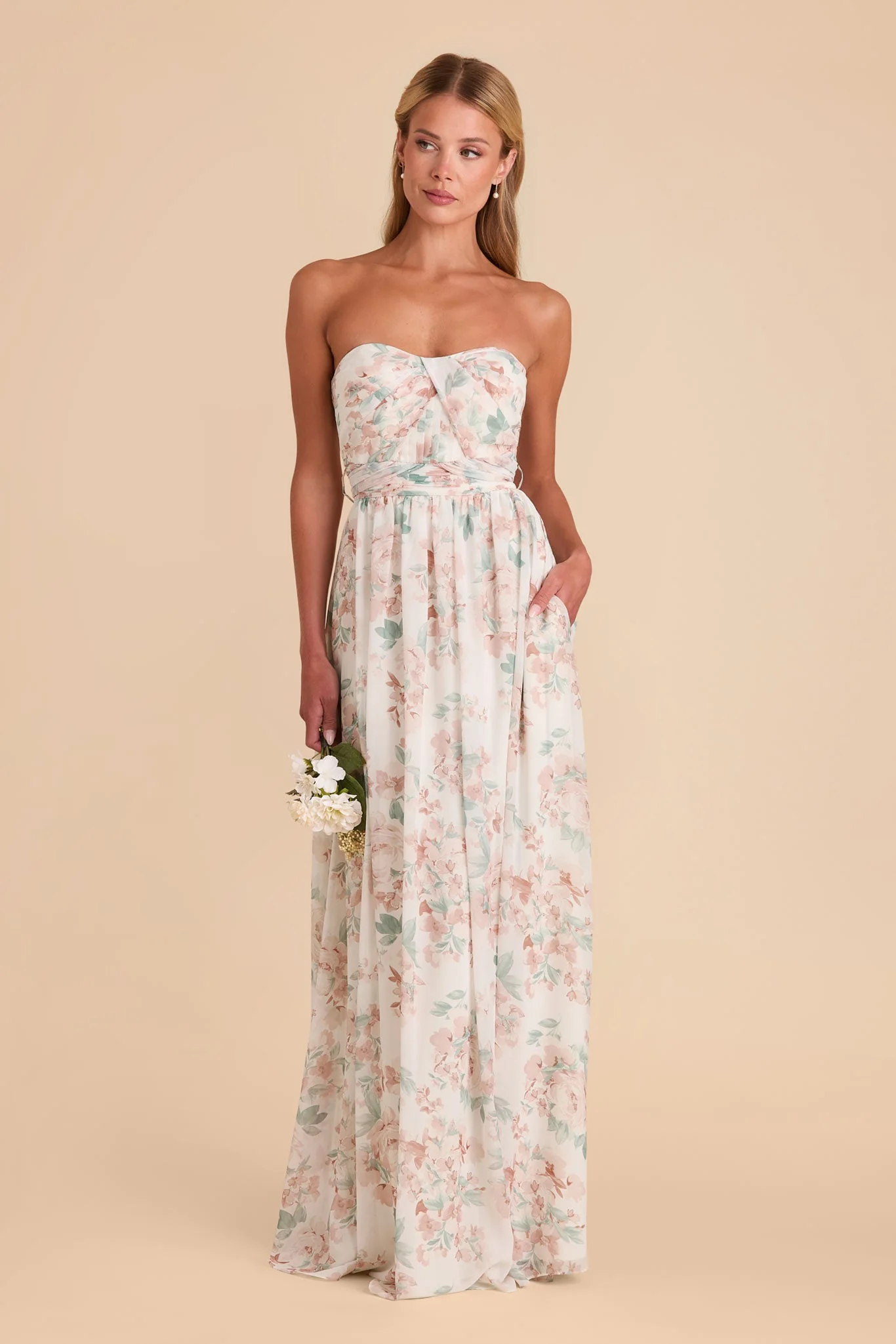 Grace Chiffon Dress - Dusty Apricot Peonies - Image 4