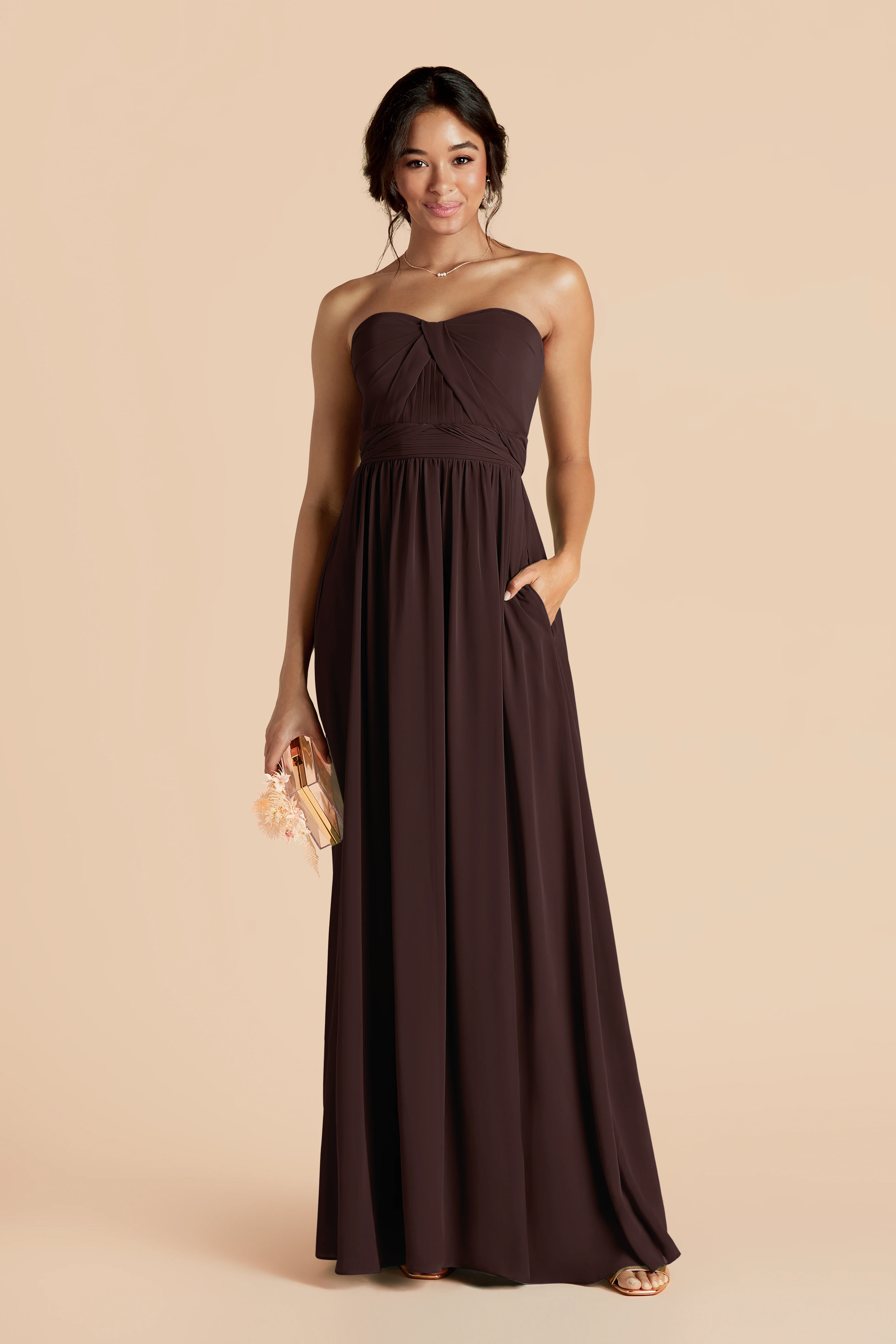 Grace Chiffon Dress - Espresso - Image 9