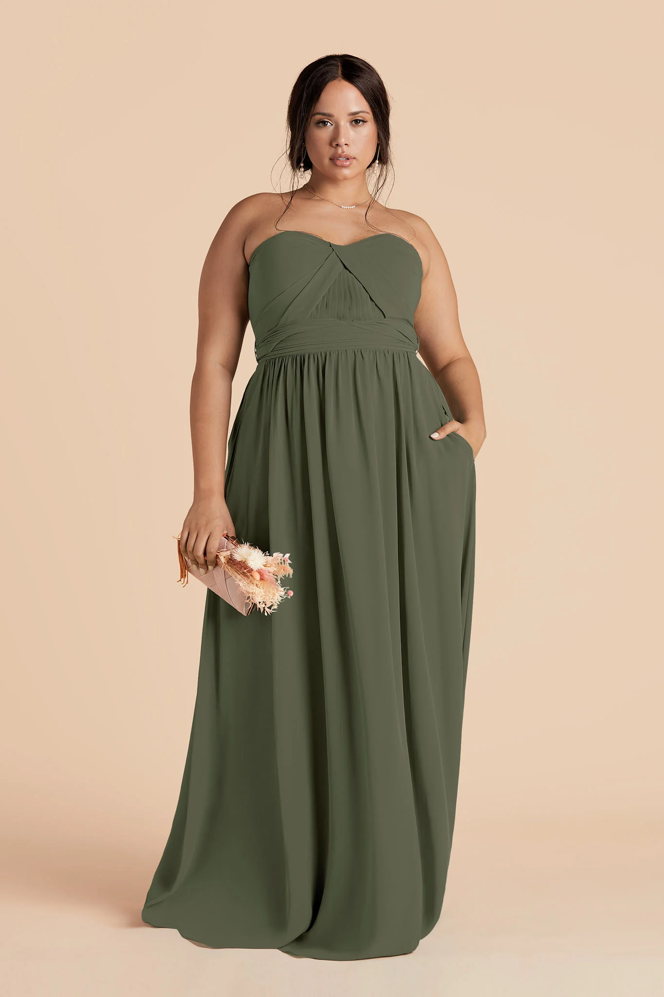 Grace Chiffon Dress - Olive - Image 2