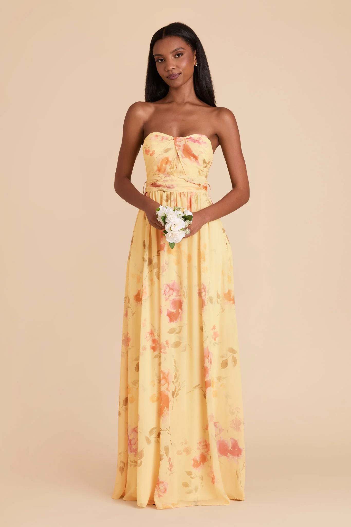 Grace Chiffon Dress - Pale Yellow Rococo Floral - Image 2