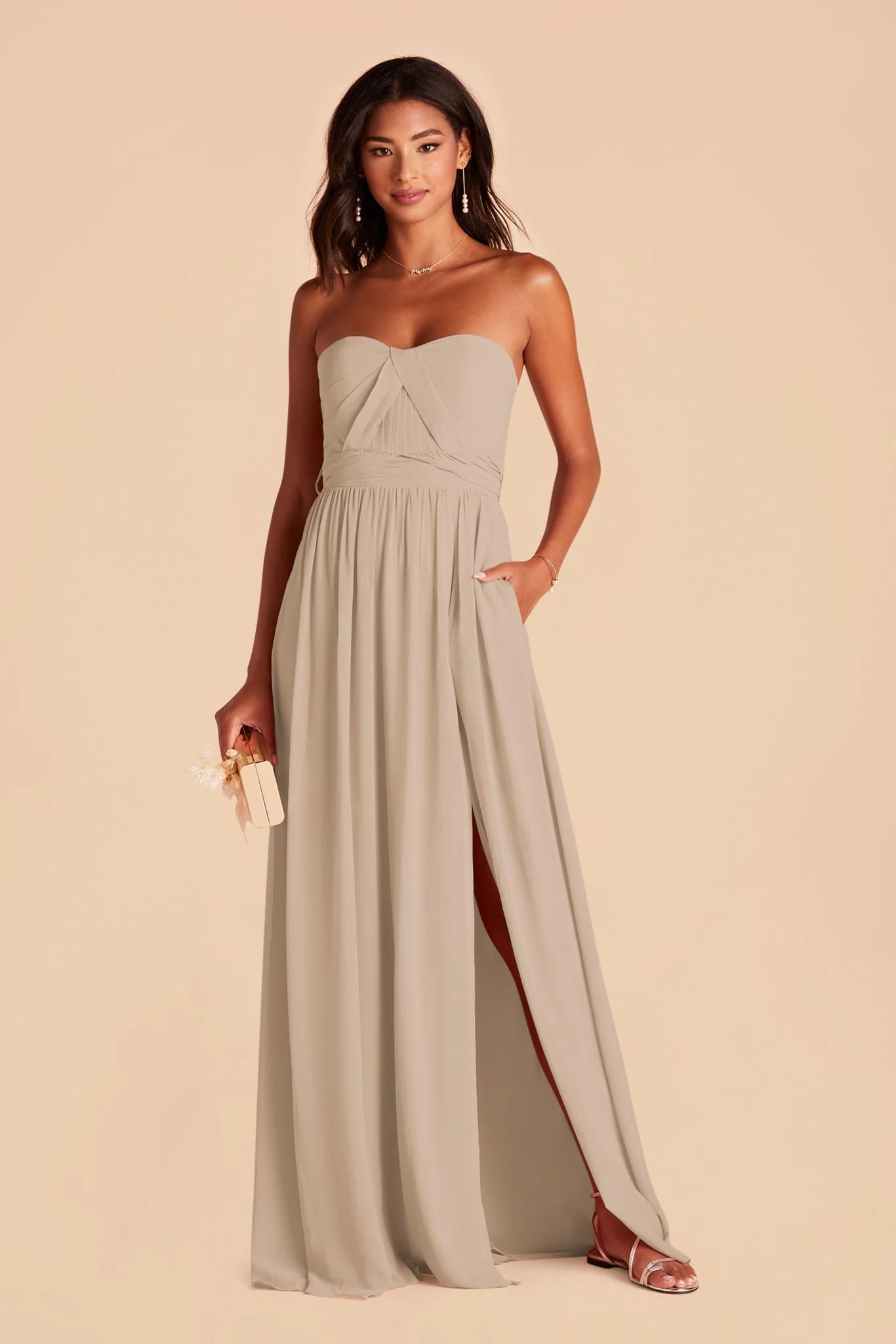 Grace Chiffon Dress With Slit - Almond - Image 3