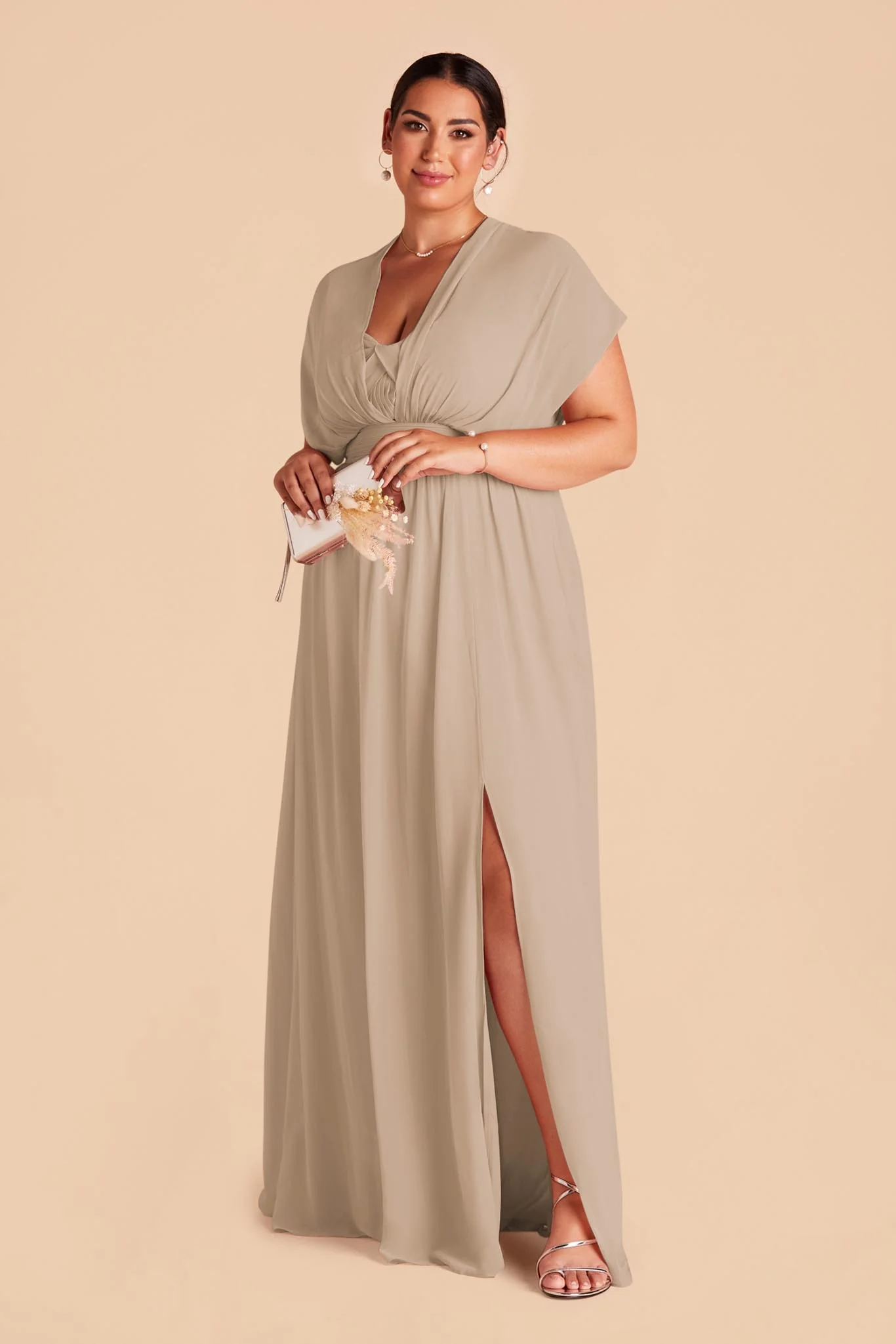 Grace Chiffon Dress With Slit - Almond - Image 6