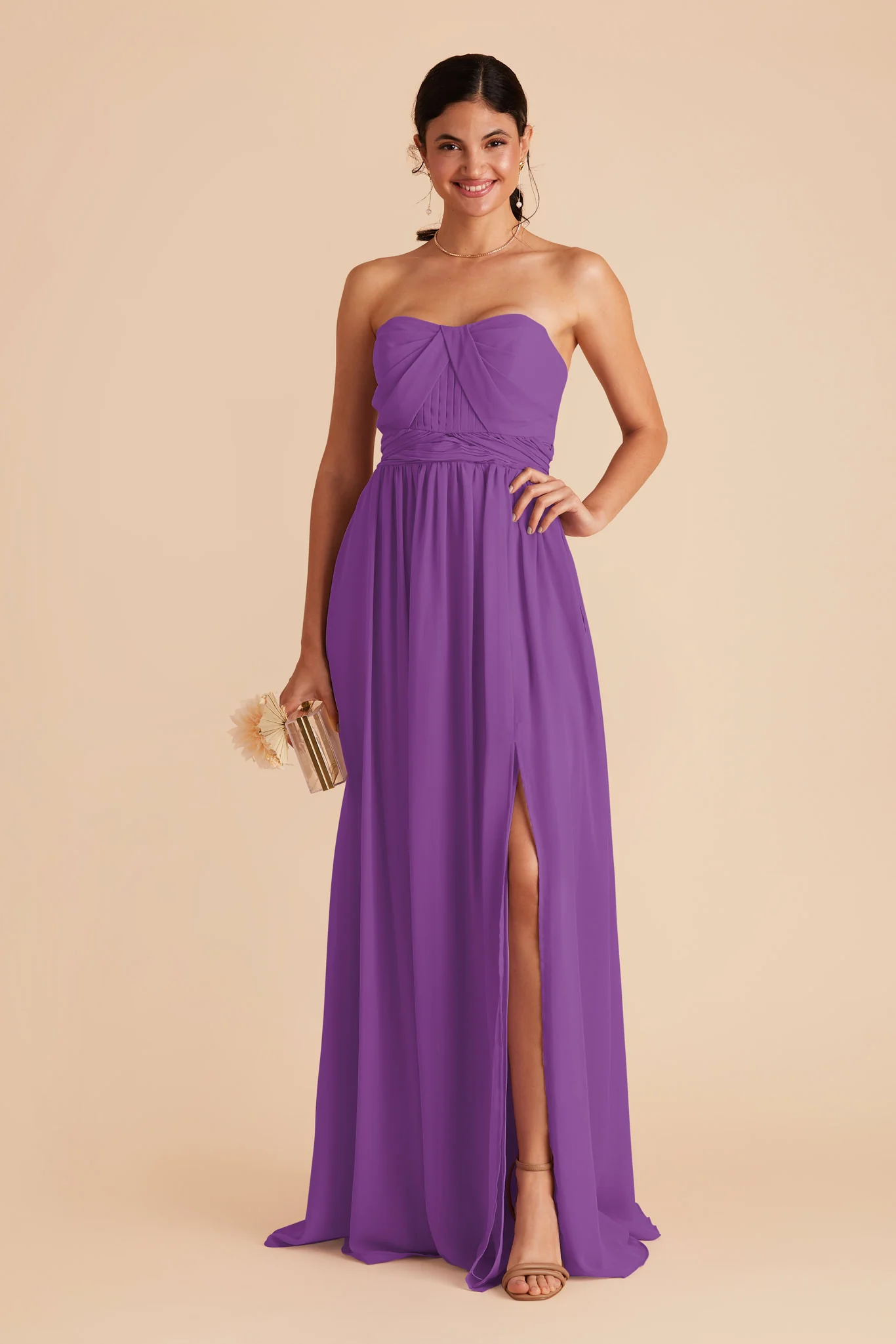 Grace Chiffon Dress With Slit - Amethyst - Image 4