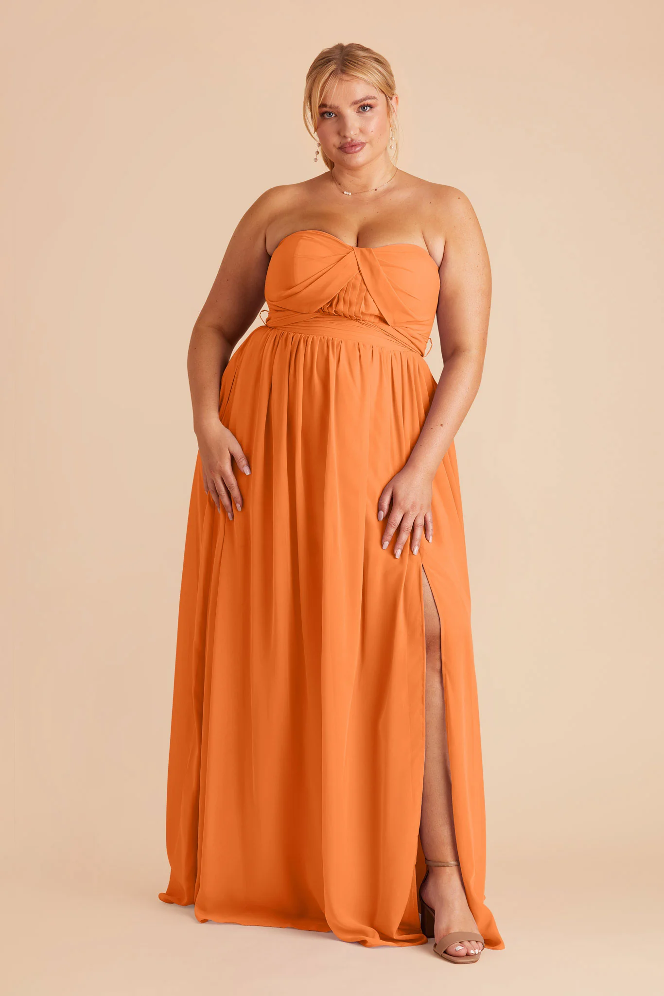 Grace Chiffon Dress With Slit - Apricot - Image 2
