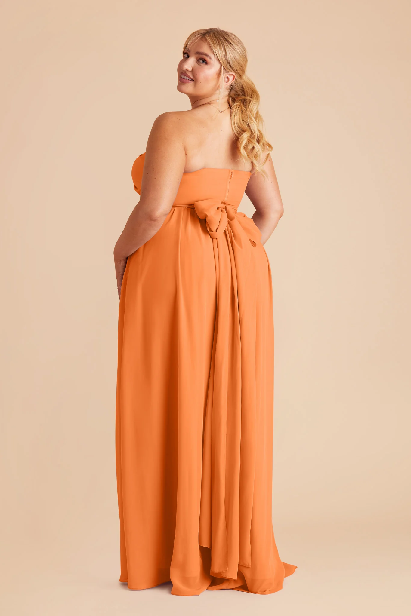 Grace Chiffon Dress With Slit - Apricot - Image 6