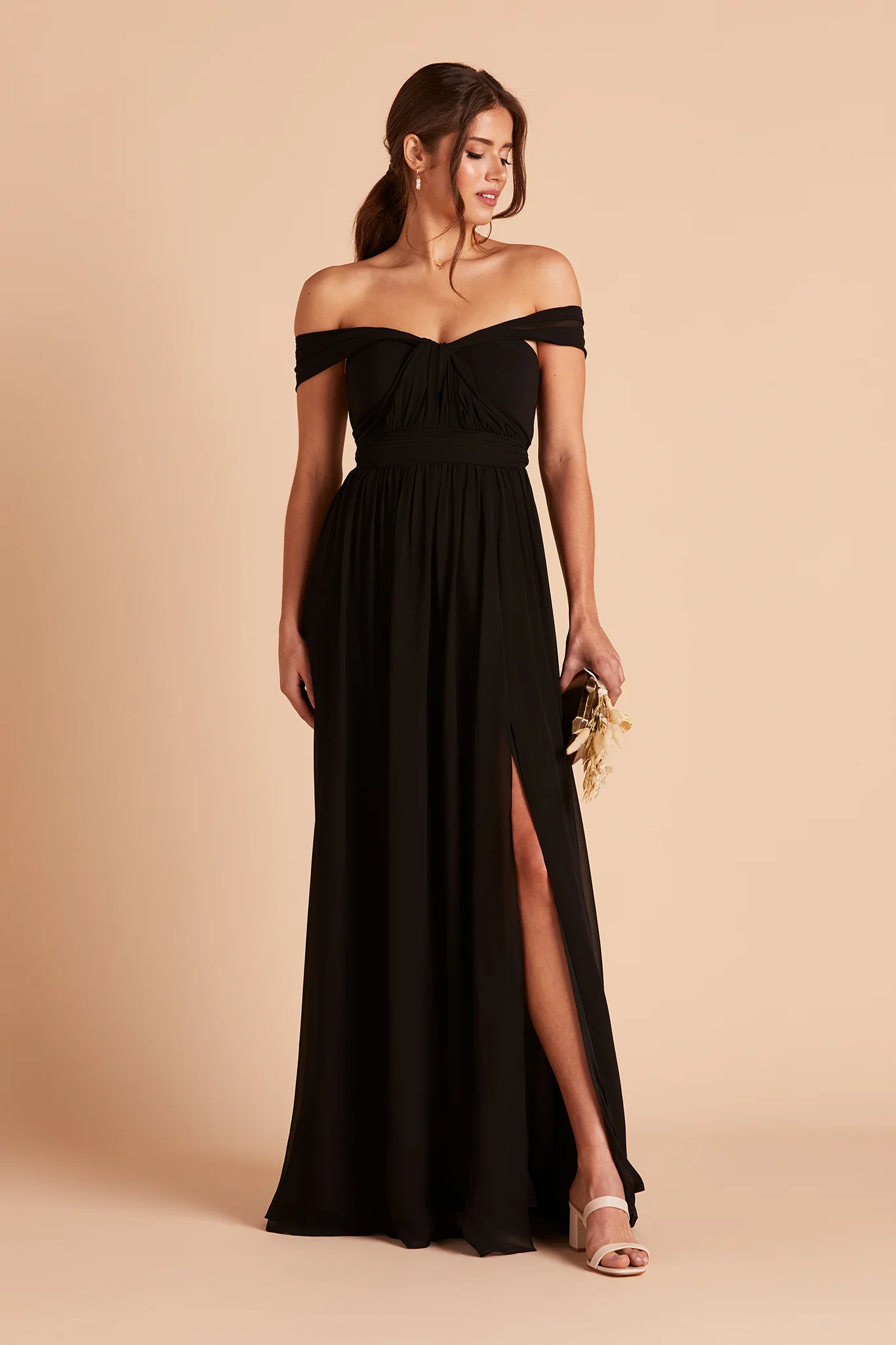 Grace Chiffon Dress With Slit - Black - Image 9