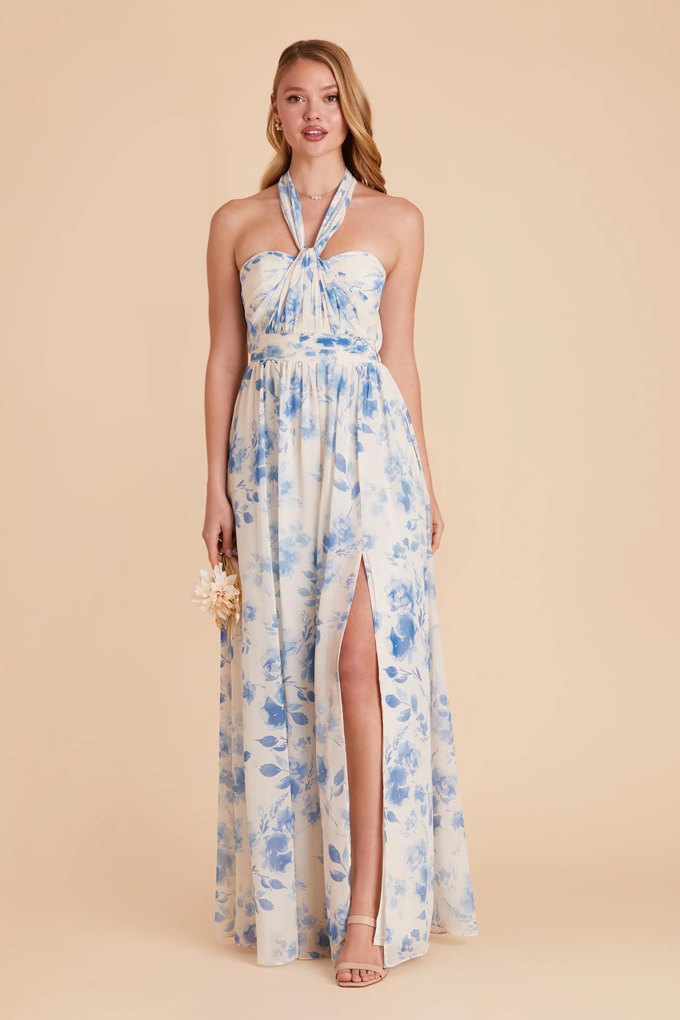 Grace Chiffon Dress With Slit - Blue Rococo Floral - Image 3