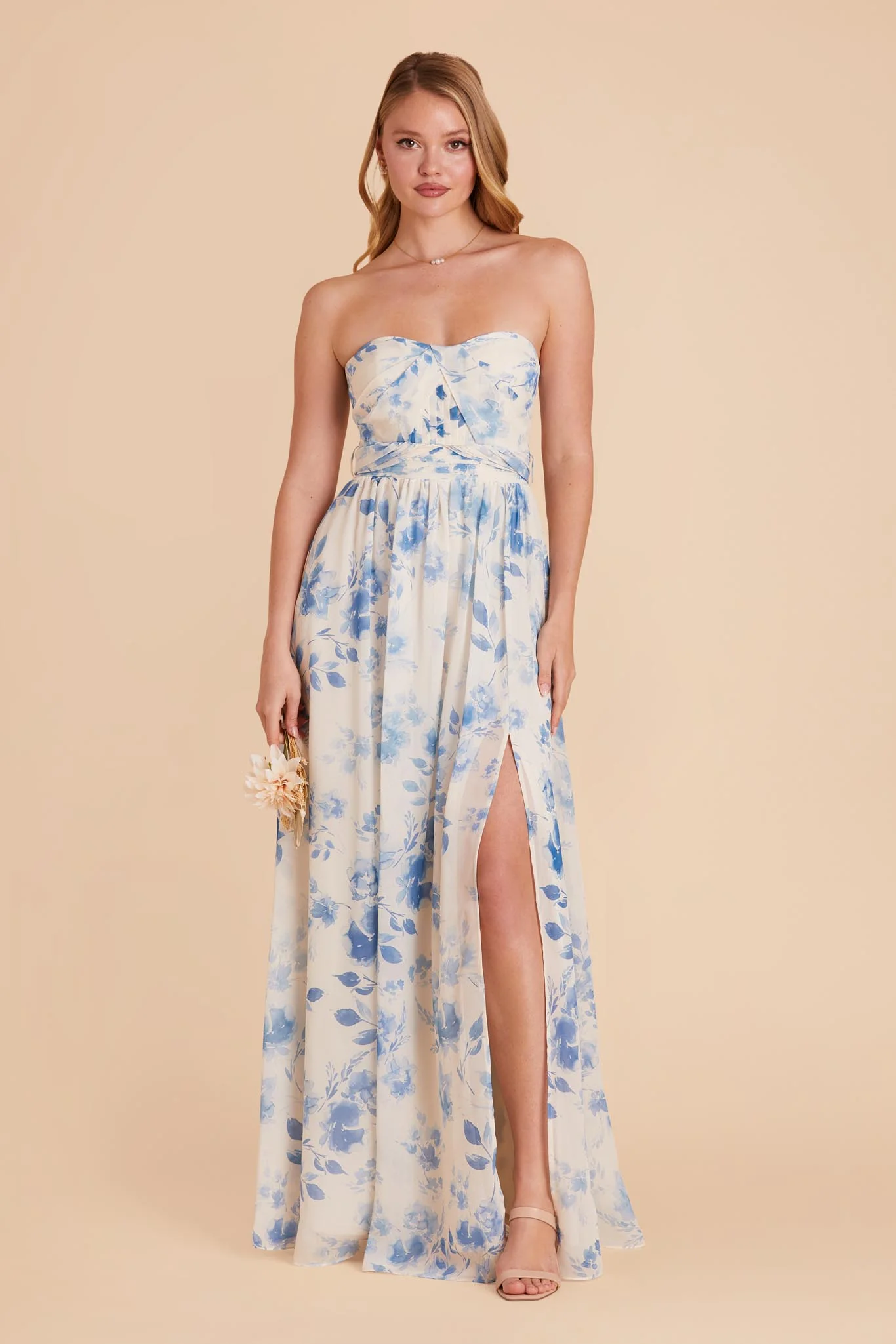 Grace Chiffon Dress With Slit - Blue Rococo Floral - Image 4