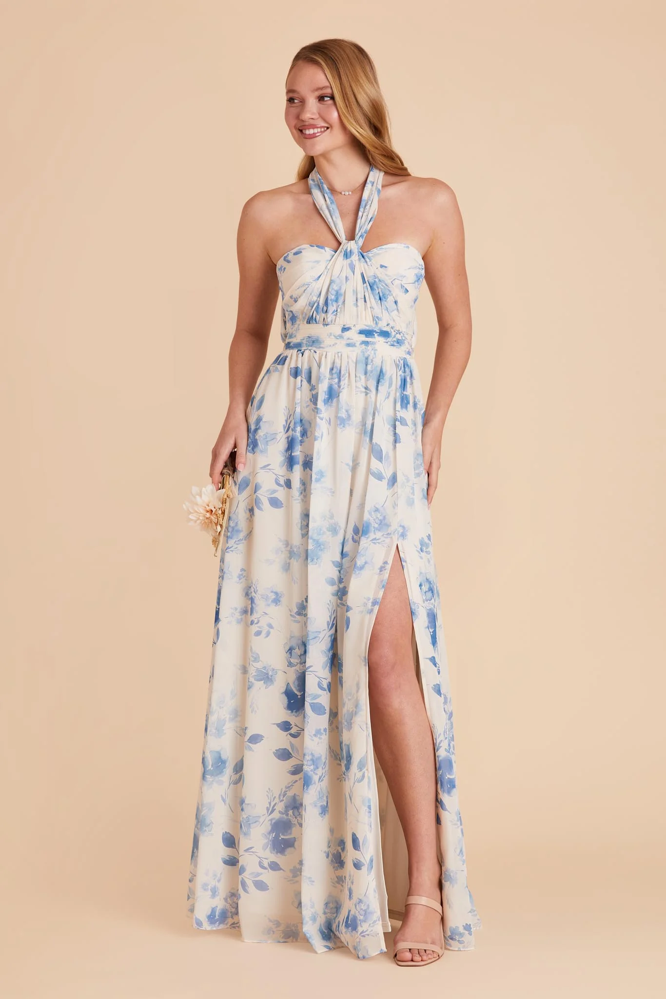Grace Chiffon Dress With Slit - Blue Rococo Floral - Image 5