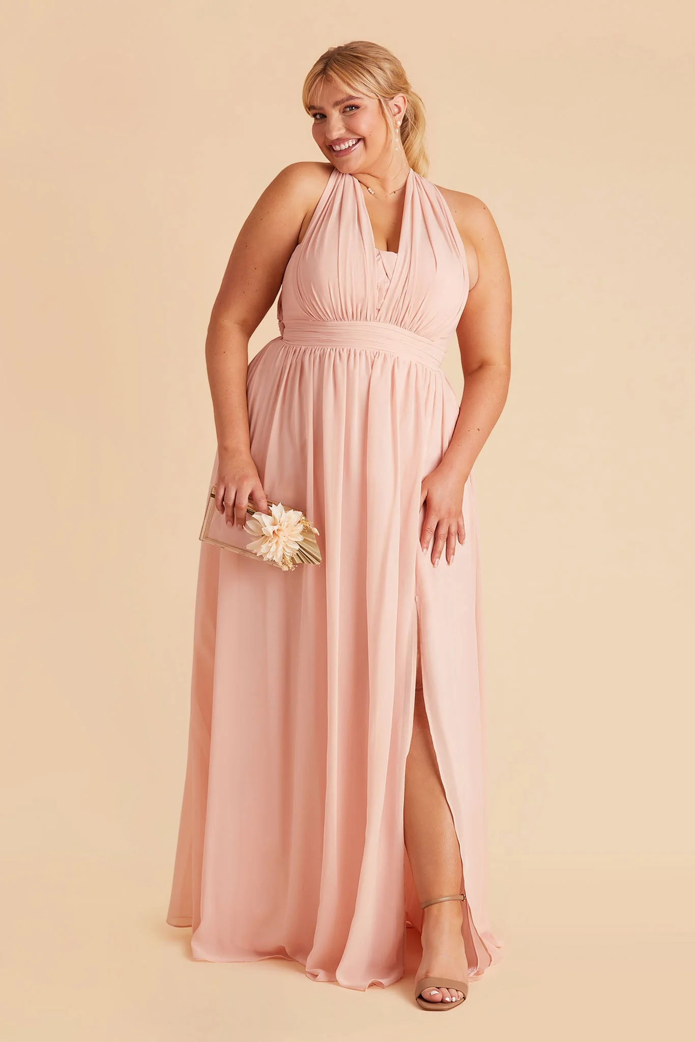 Grace Chiffon Dress With Slit - Blush Pink - Image 14