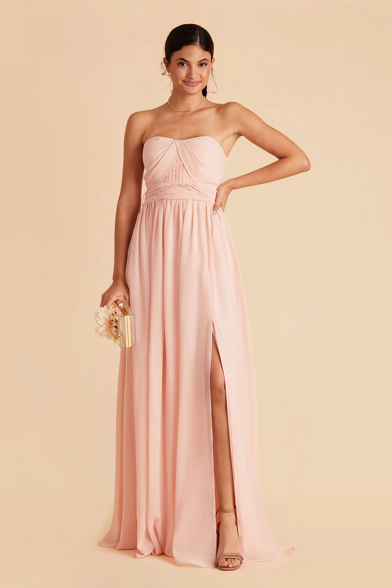 Grace Chiffon Dress With Slit - Blush Pink - Image 4