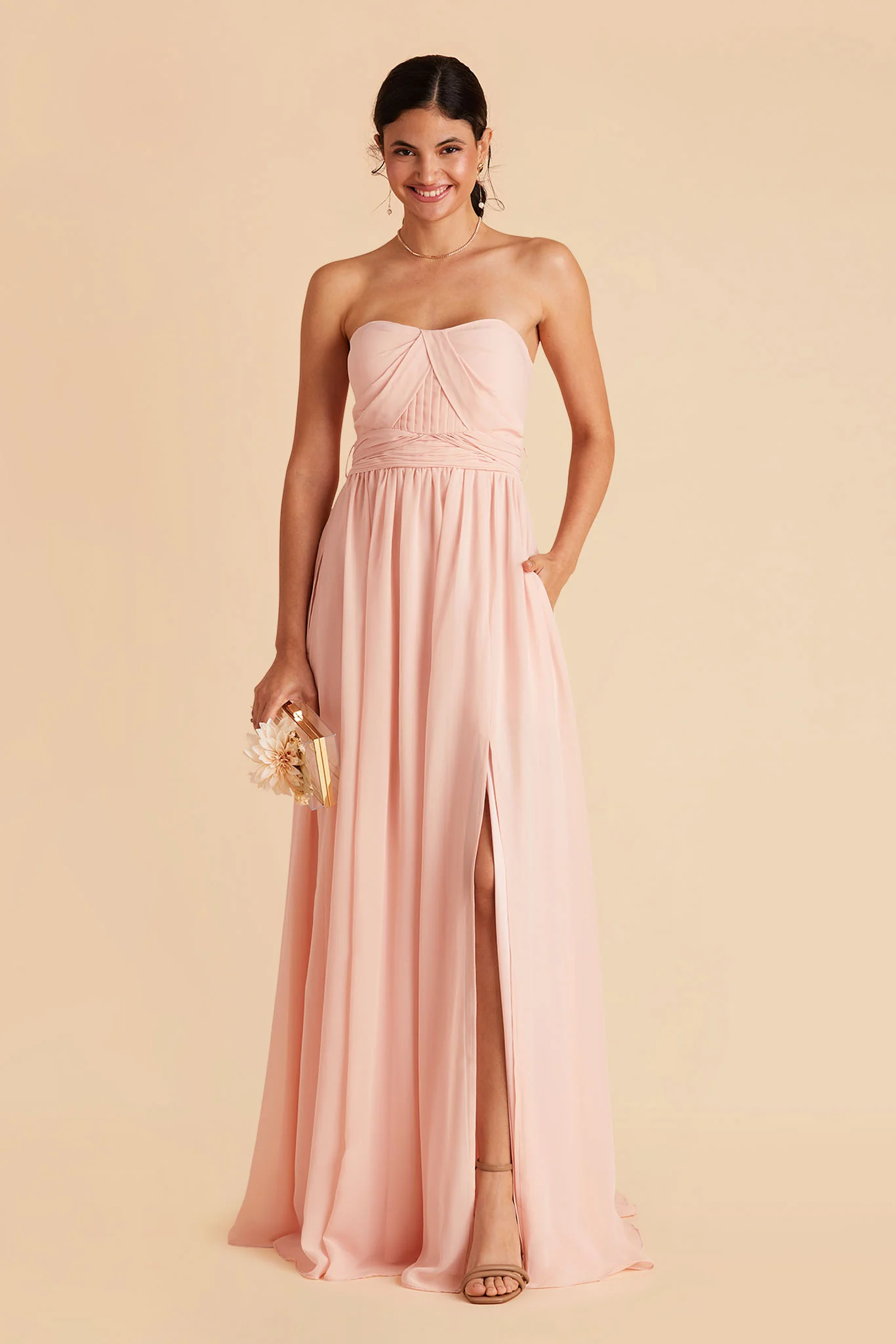 Grace Chiffon Dress With Slit - Blush Pink - Image 5