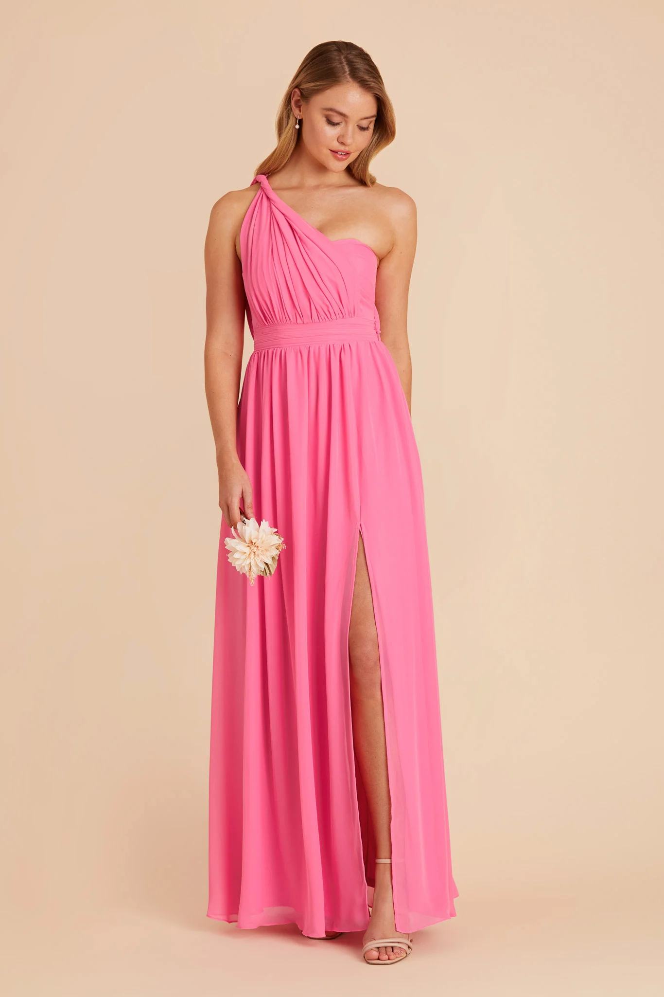 Grace Chiffon Dress With Slit - Bon Bon Pink - Image 4