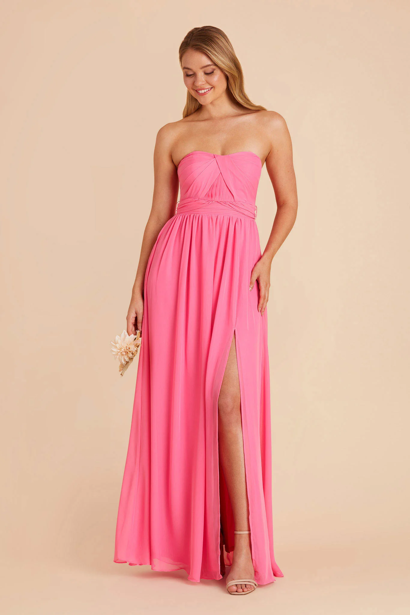 Grace Chiffon Dress With Slit - Bon Bon Pink - Image 5