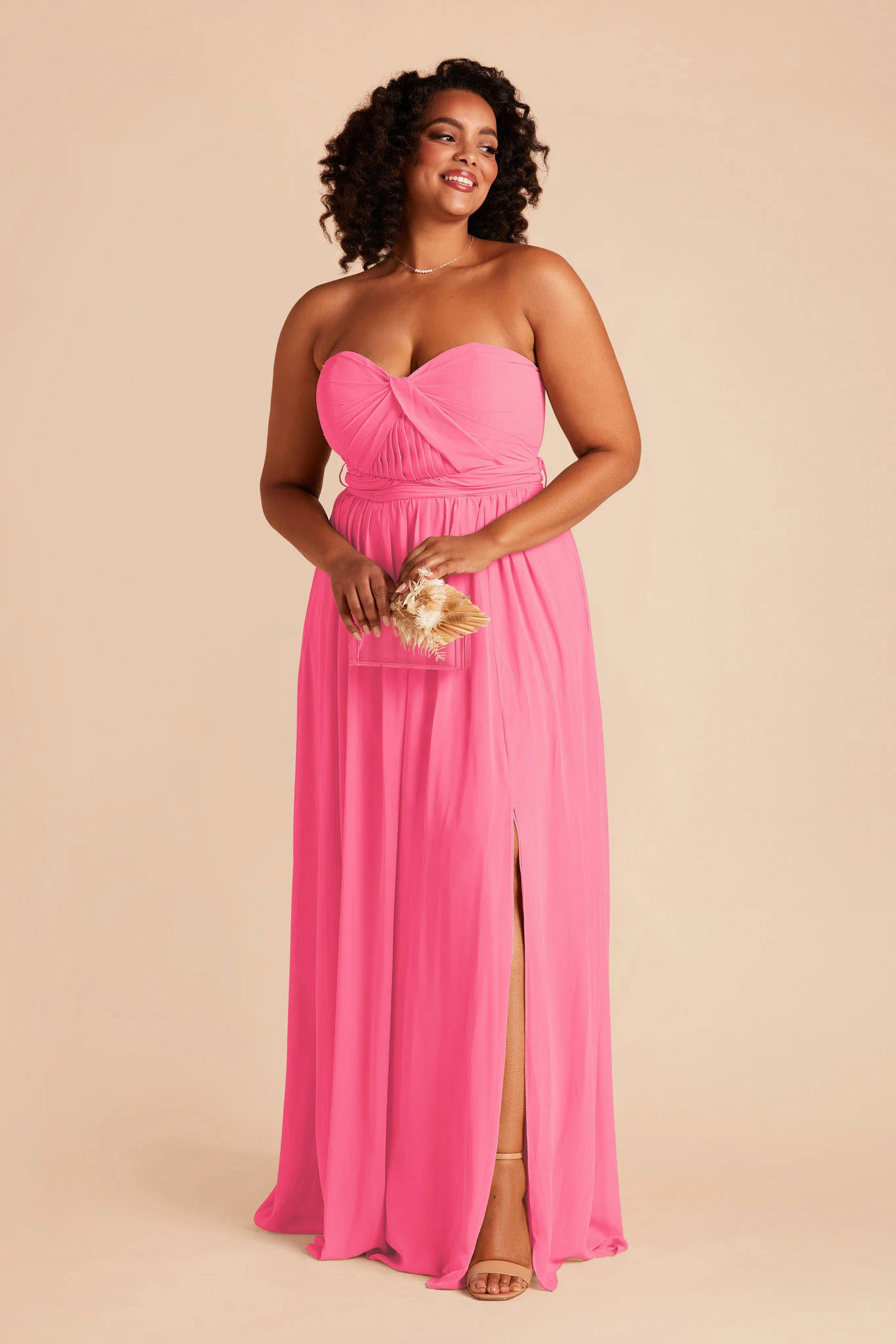 Grace Chiffon Dress With Slit - Bon Bon Pink - Image 9