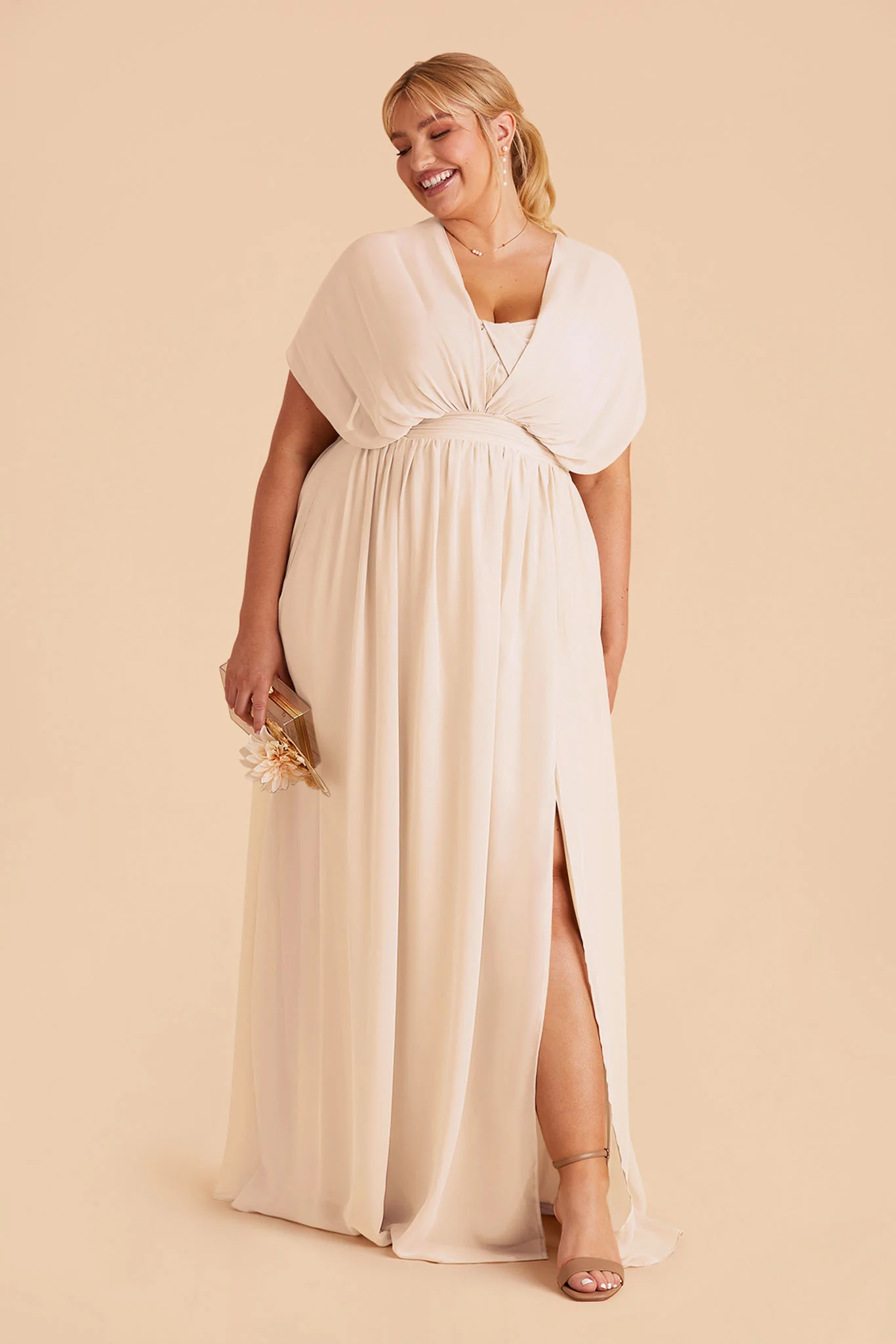Grace Chiffon Dress With Slit - Champagne - Image 2