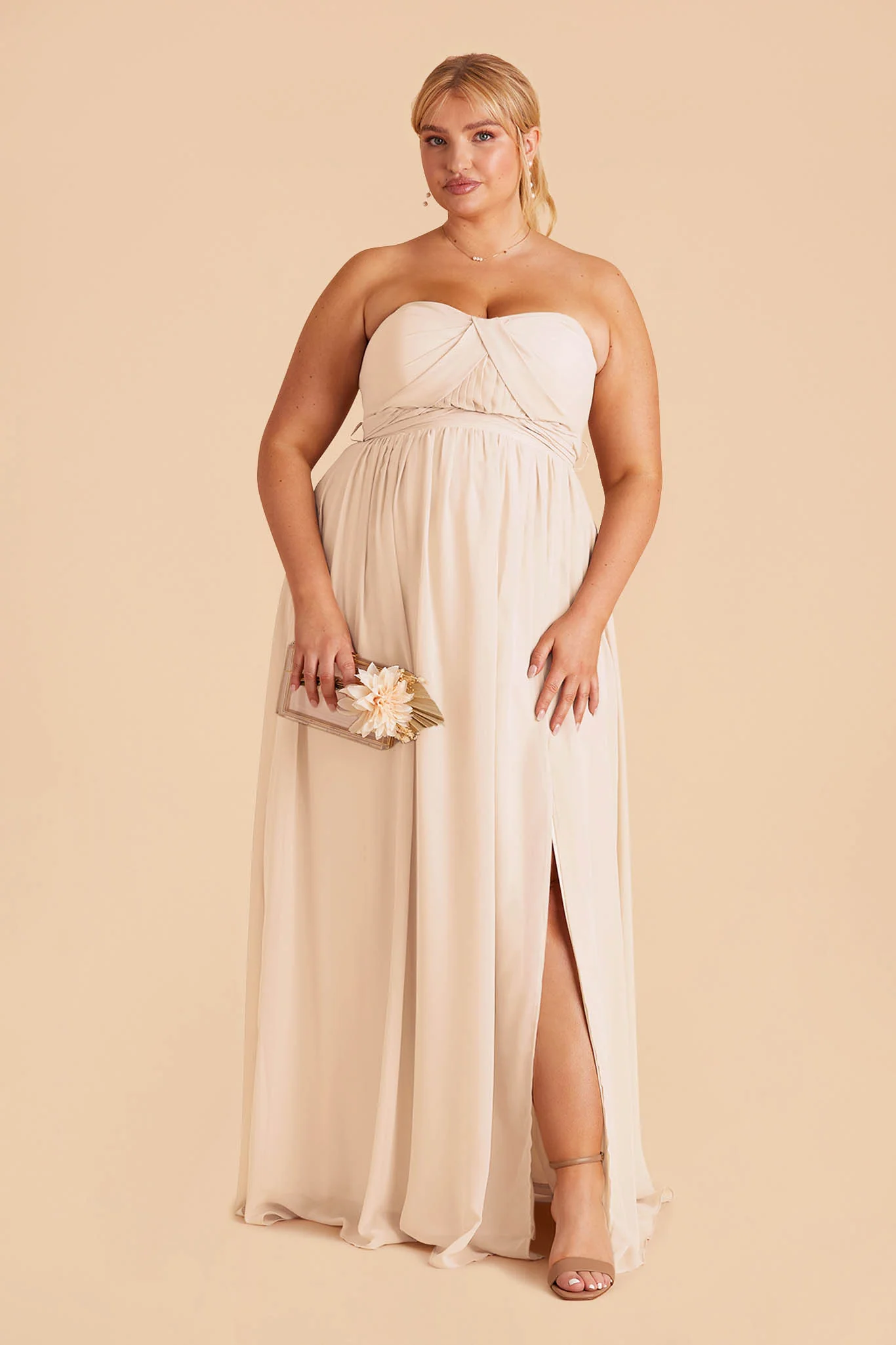 Grace Chiffon Dress With Slit - Champagne - Image 6