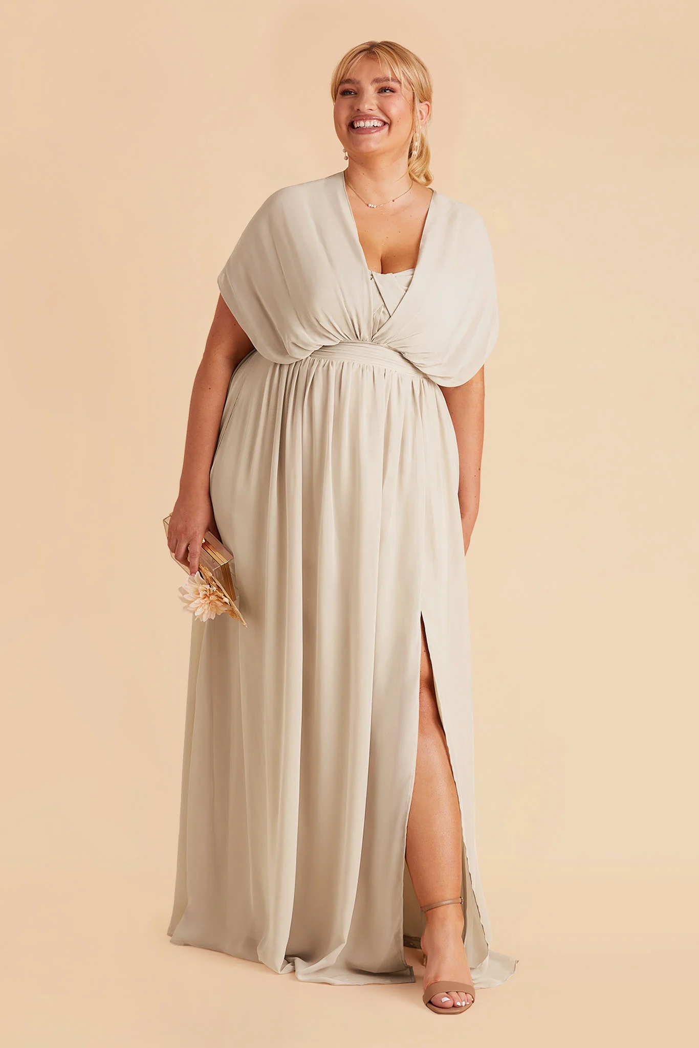 Grace Chiffon Dress With Slit - Classic Champagne - Image 11