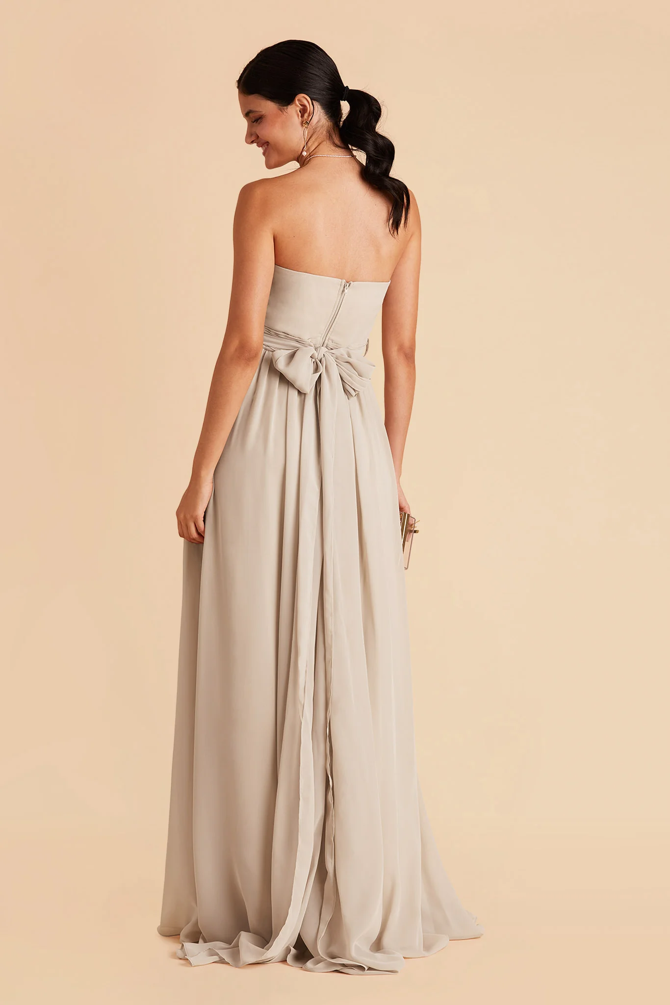 Grace Chiffon Dress With Slit - Classic Champagne - Image 7
