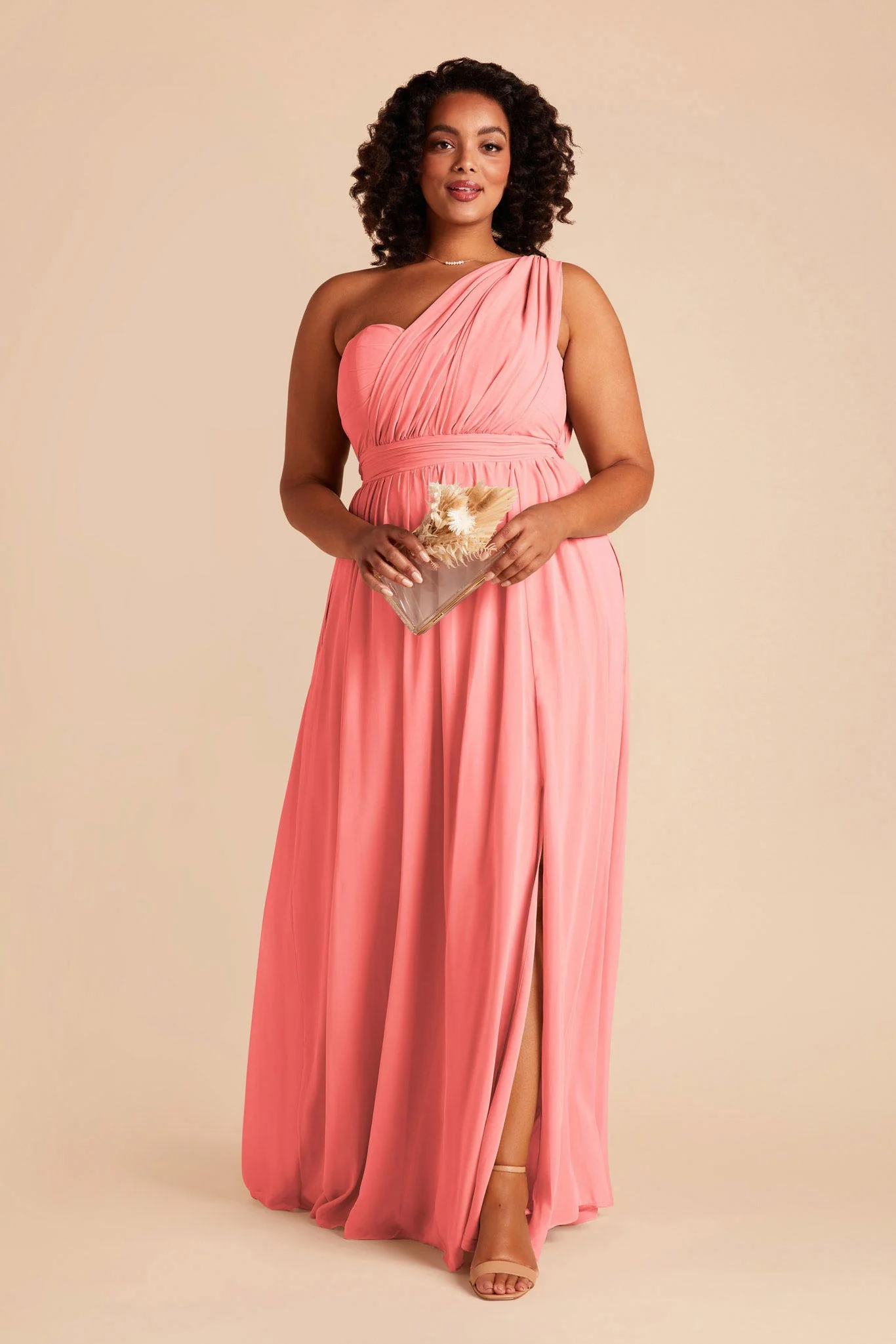 Grace Chiffon Dress With Slit - Coral Pink - Image 10